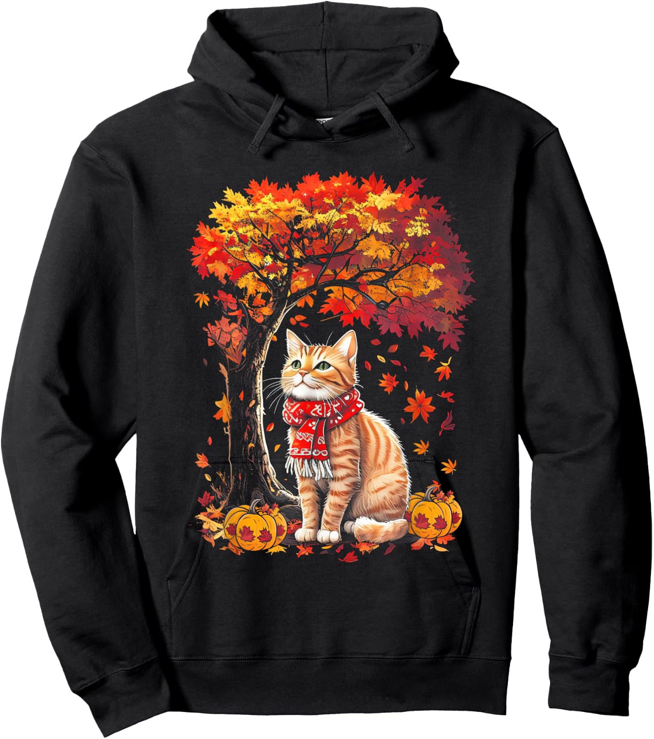 It's Fall YAll Cat Leaf Fall Tree Hello Autumn Thanksgiving Hoodie - Hoodie | Black