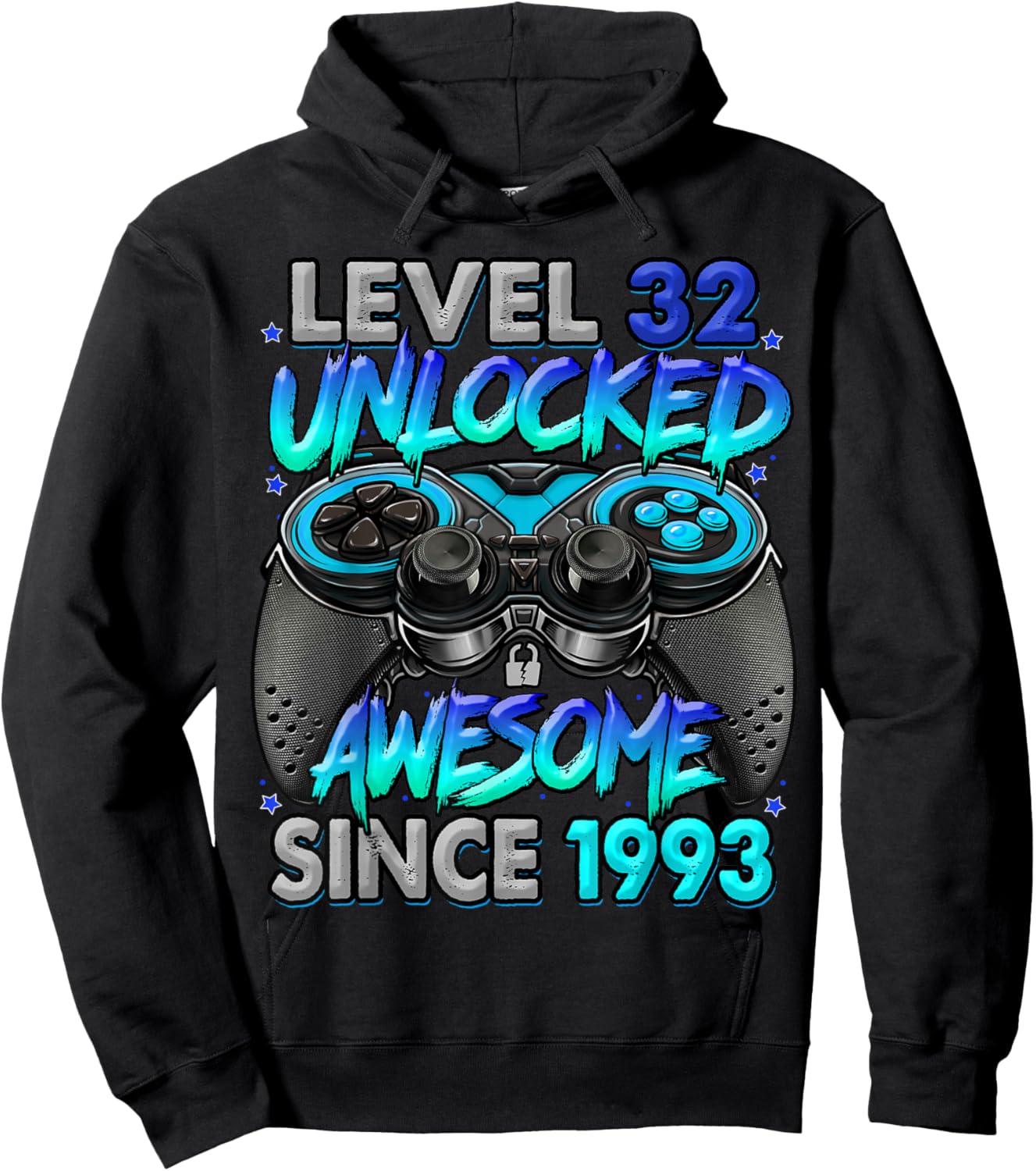 Level 32 Unlocked Awesome Since 1993 32nd Birthday Gaming Hoodie - Hoodie | Black