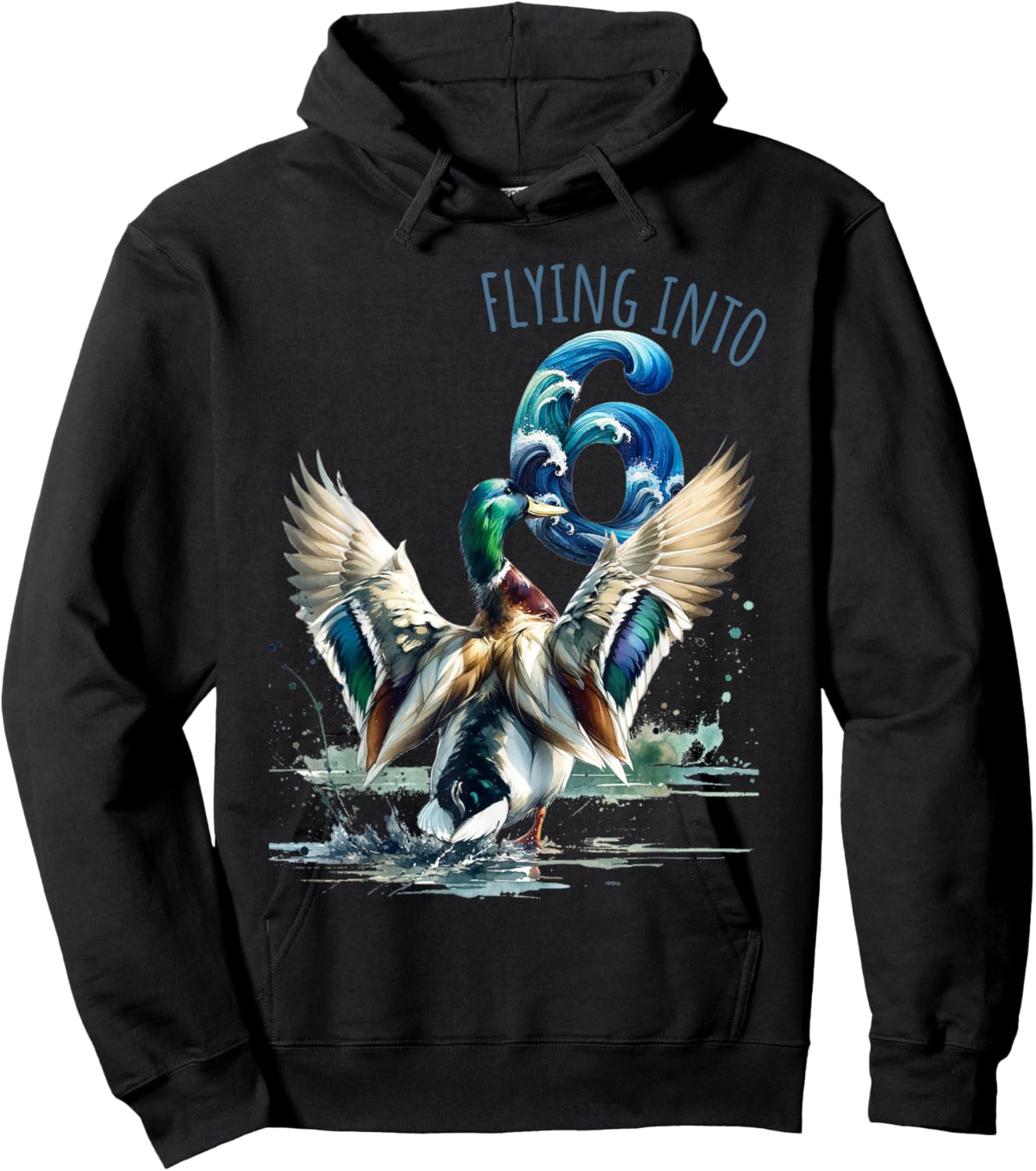 Flying into 6 Duck Hunting 6th Birthday Party 6 Year Old Hoodie - Hoodie | Black