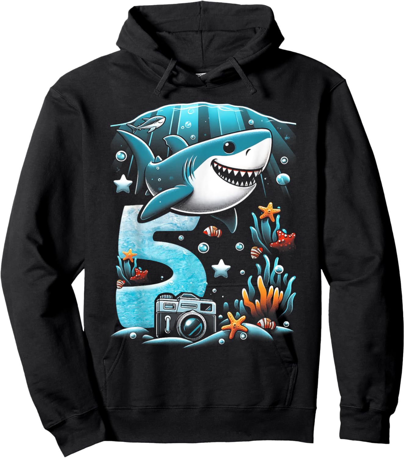 Shark 5th Birthday Under Sea 5 Year Old Birthday Party Theme Hoodie - Hoodie | Black