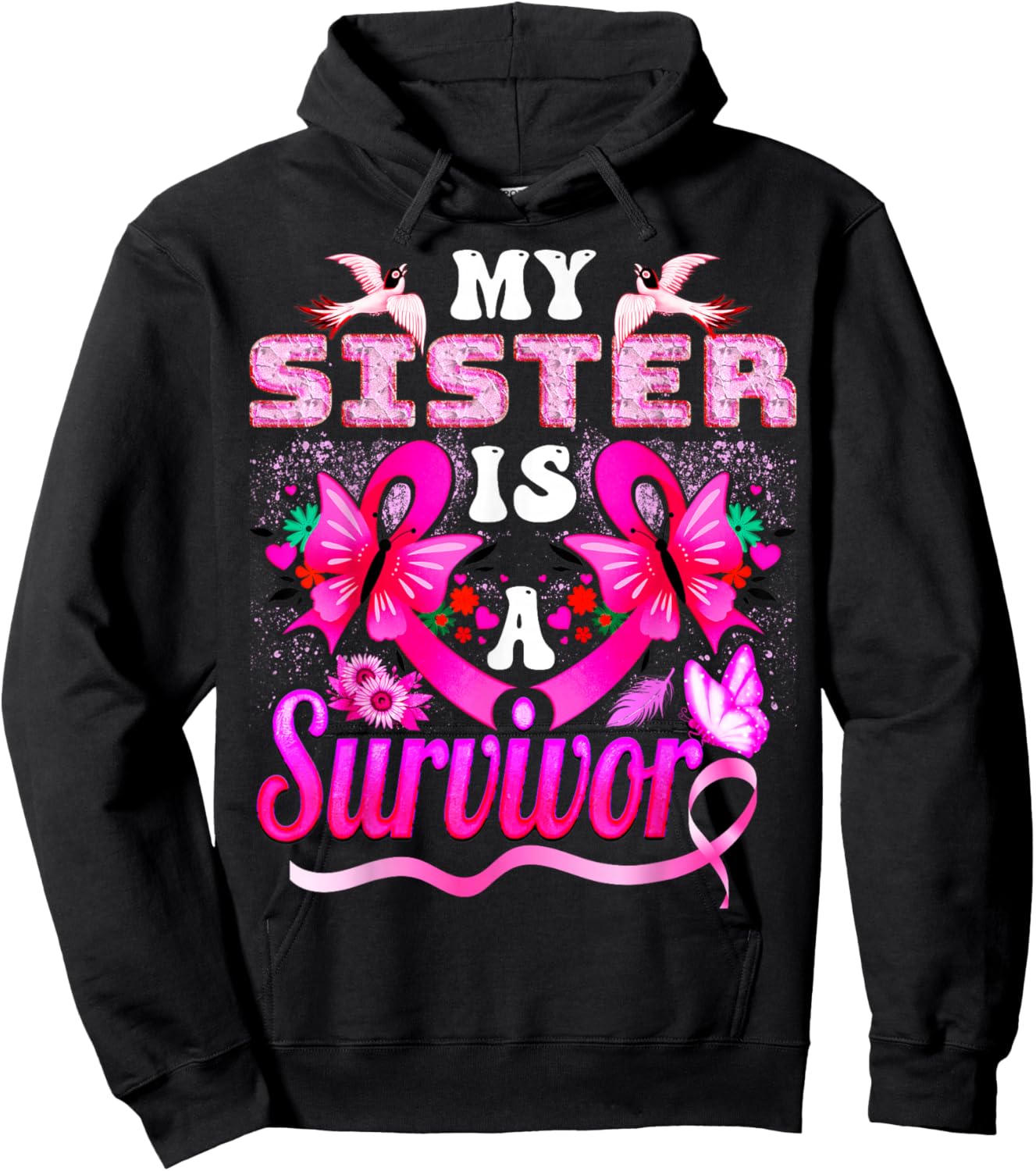My Sister Is A Survivor Breast Cancer Sunflower Hoodie - Hoodie | Black