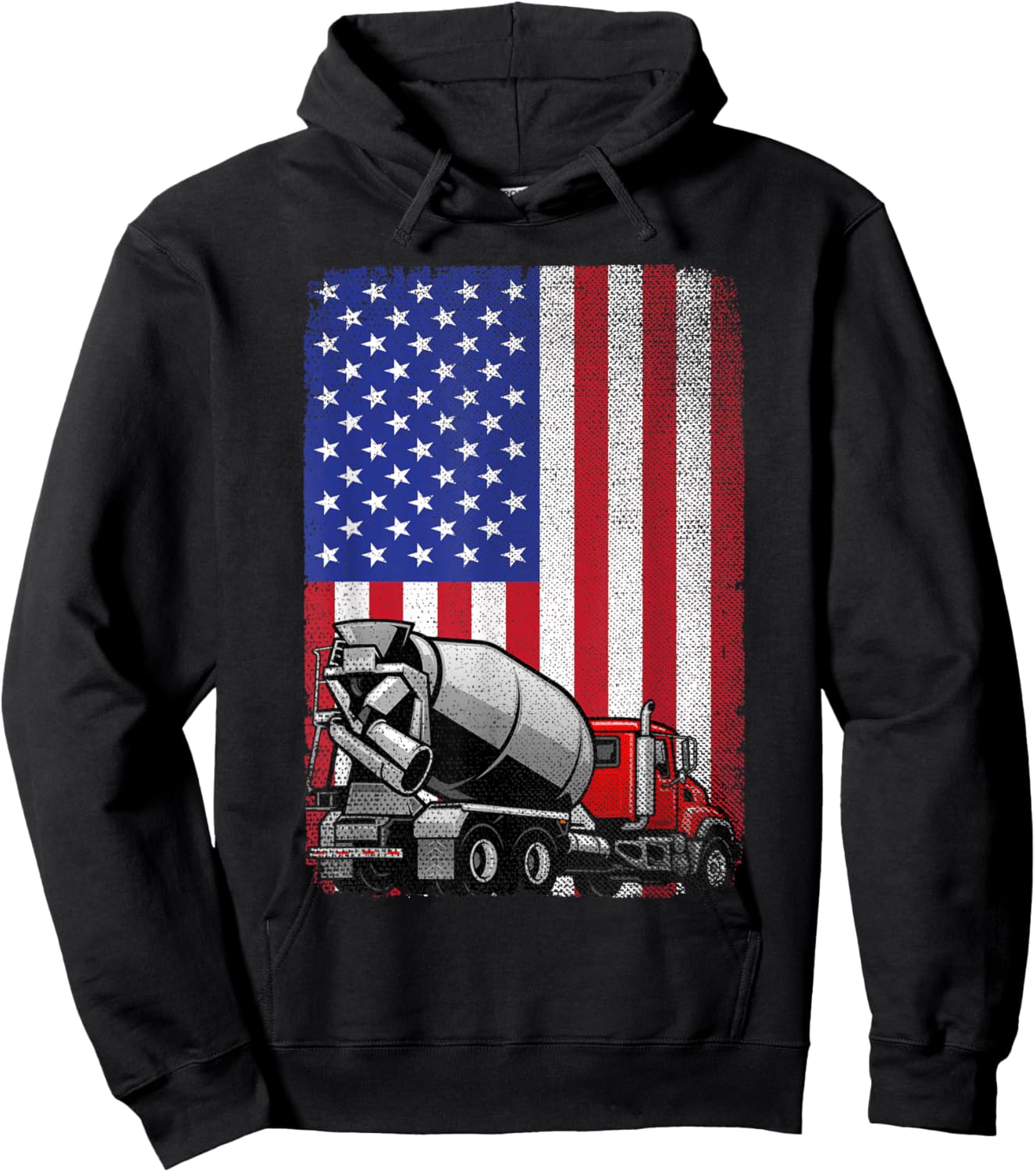Patriotic Cement Truck Driver Concrete Mixer American Flag Hoodie - Hoodie | Black