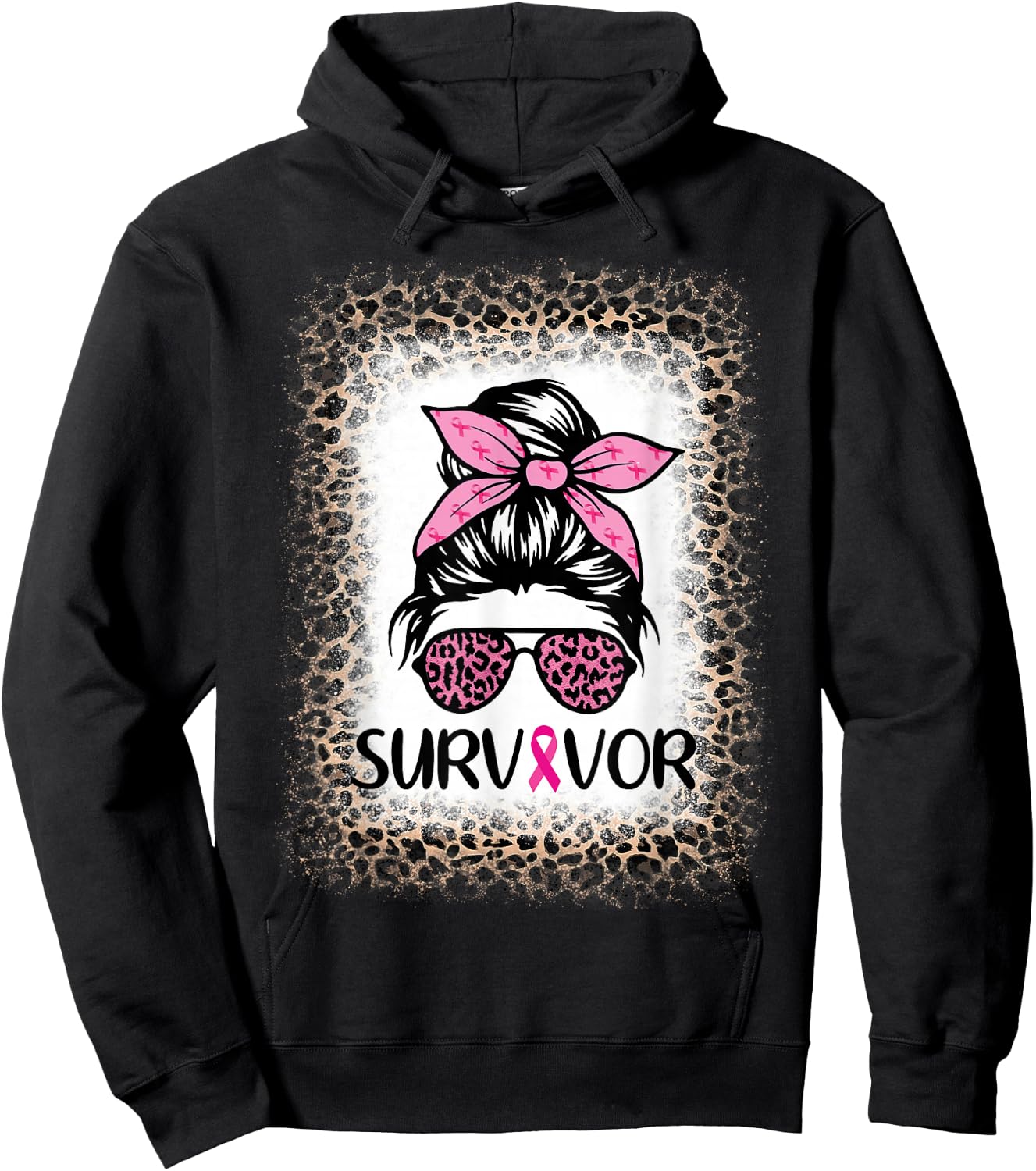 Survivor Breast Cancer Shirts Messy Bun Bleached Hoodie - Hoodie | Black