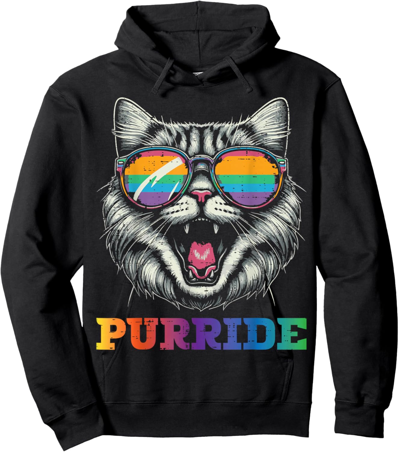 Gay Pride Month Purride Cat LGBTQ Ally Rainbow Men Women Hoodie - Hoodie | Black