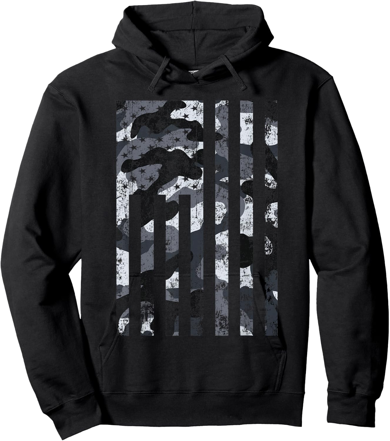 American Flag Black & White Camo Distressed Patriotic USA Hoodie - Hoodie | Black