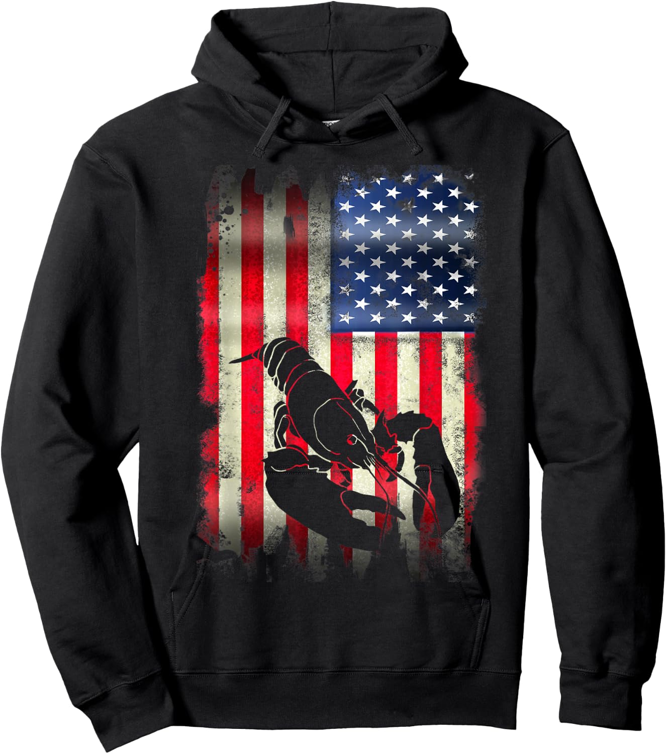 Lobster USA American Flag 4th of July Patriotic Merica Hoodie - Hoodie | Black