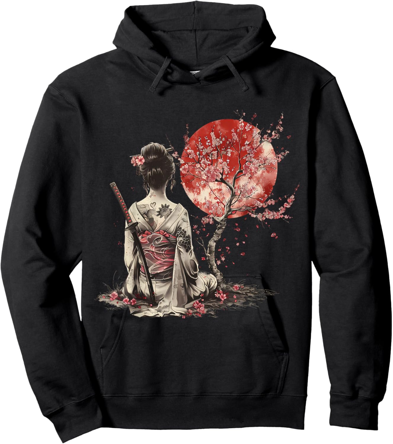 Japanisches Samurai-Mädchen, Sakura, Kirschblüte, japanische Geisha Hoodie - Hoodie | Black