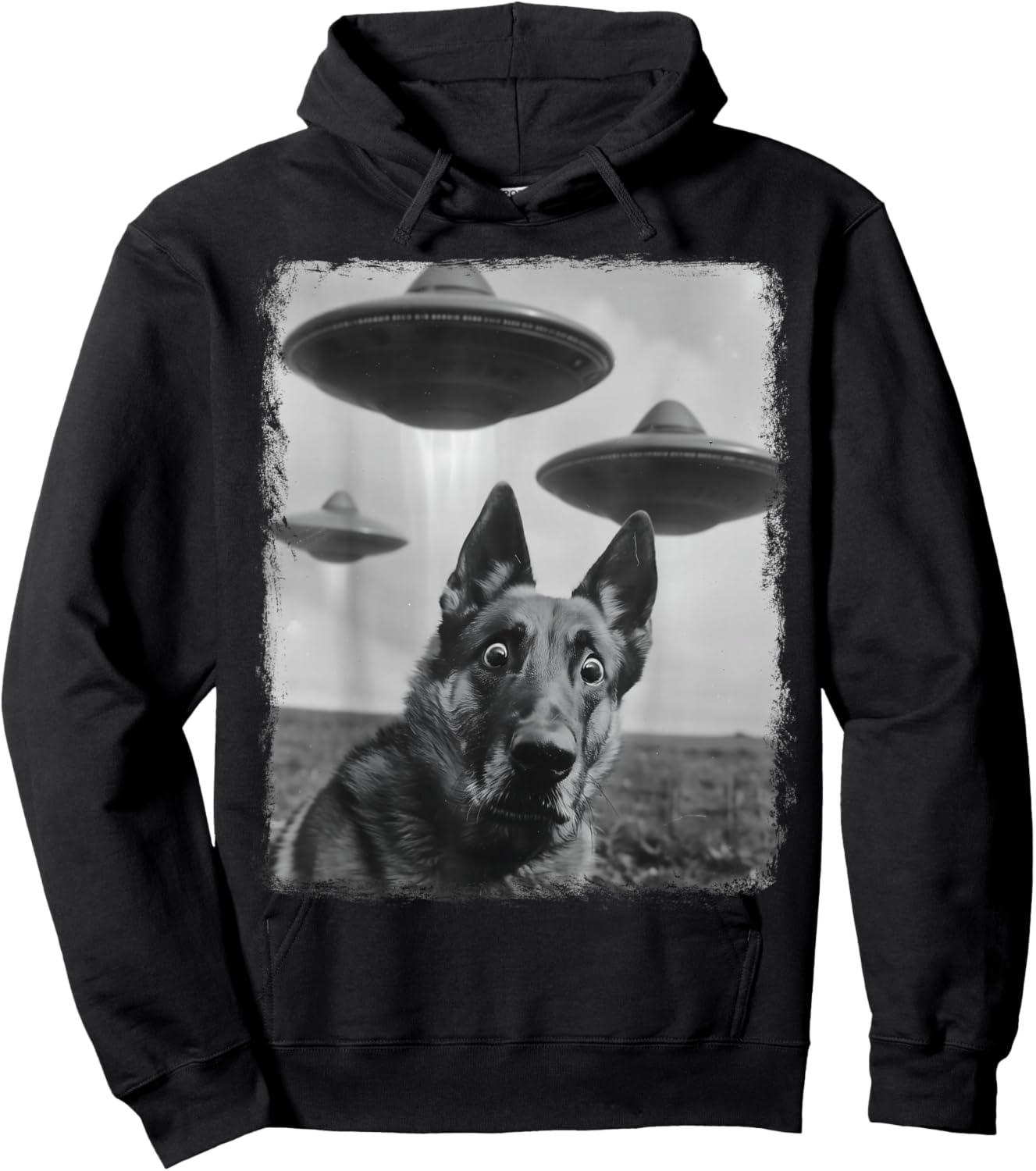 German Shepherd Dog UFO Alien Extraterrestrial Selfie Hoodie - Hoodie | Black