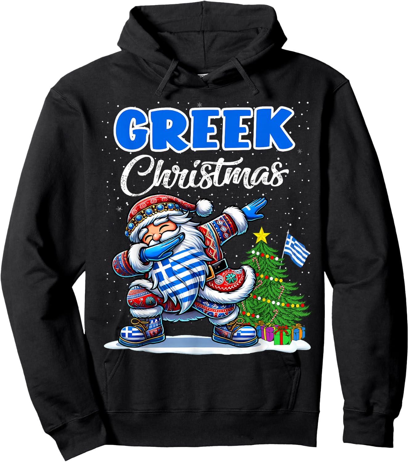 Greece Dabbing Santa Christmas Greece Flag for Kids Hoodie - Hoodie | Black