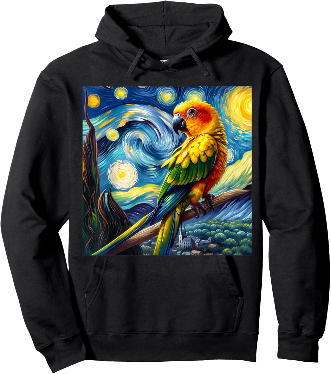 Sun Conure Mom Starry Night Sky Art Van Gogh Bird Parrot Hoodie - Hoodie | Black
