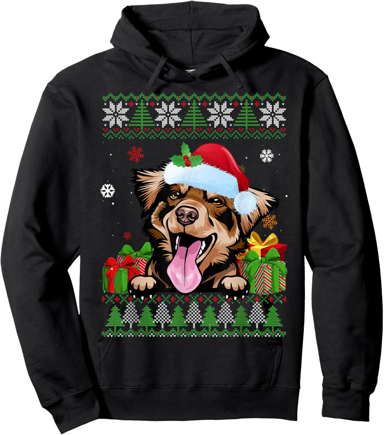 Funny Dog lovers Australian Shepherd Ugly Christmas Sweater Hoodie - Hoodie | Black