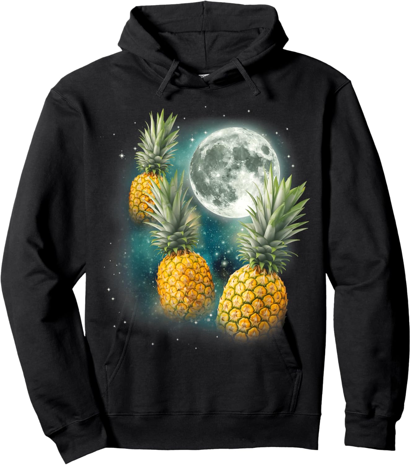 Three Pineapple Moon | Funny Tropical Fruit Cursed Meme Hoodie - Hoodie | Black