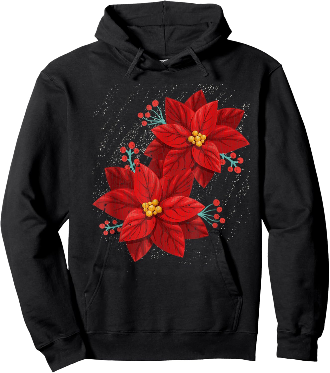 Vintage Retro Red Poinsettia - Merry Christmas Flower - Happ Hoodie - Hoodie | Black