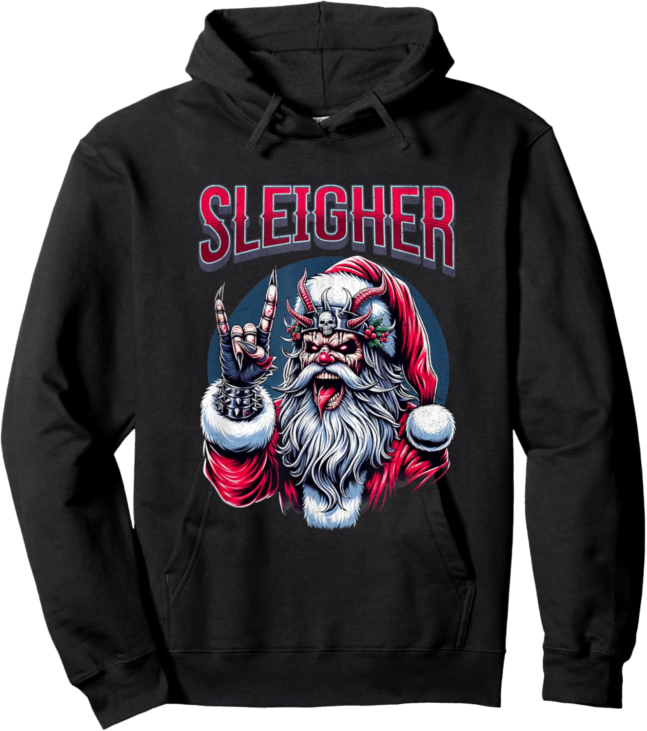 Christmas Sleigher, Metal Santa Hoodie - Hoodie | Black