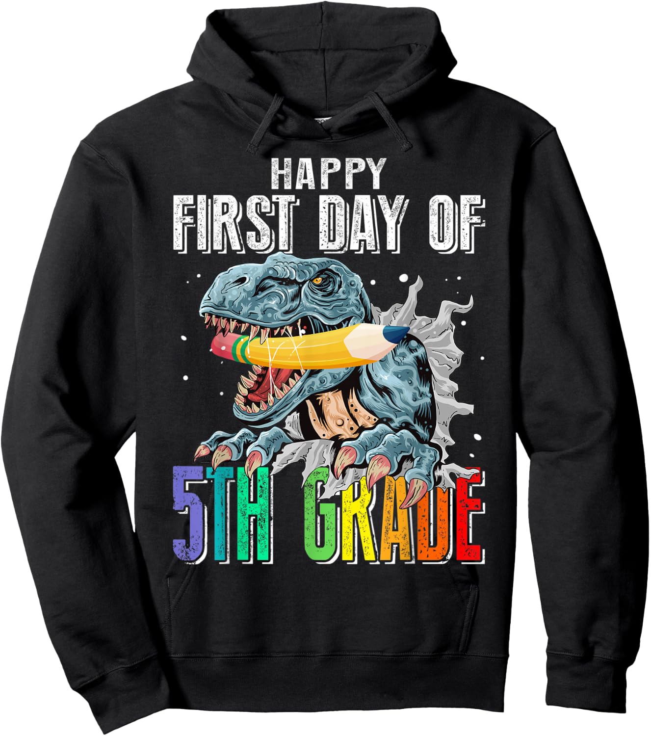 Happy First Day Of 5th Grade Dinosaur Back To School Hoodie - Hoodie | Black