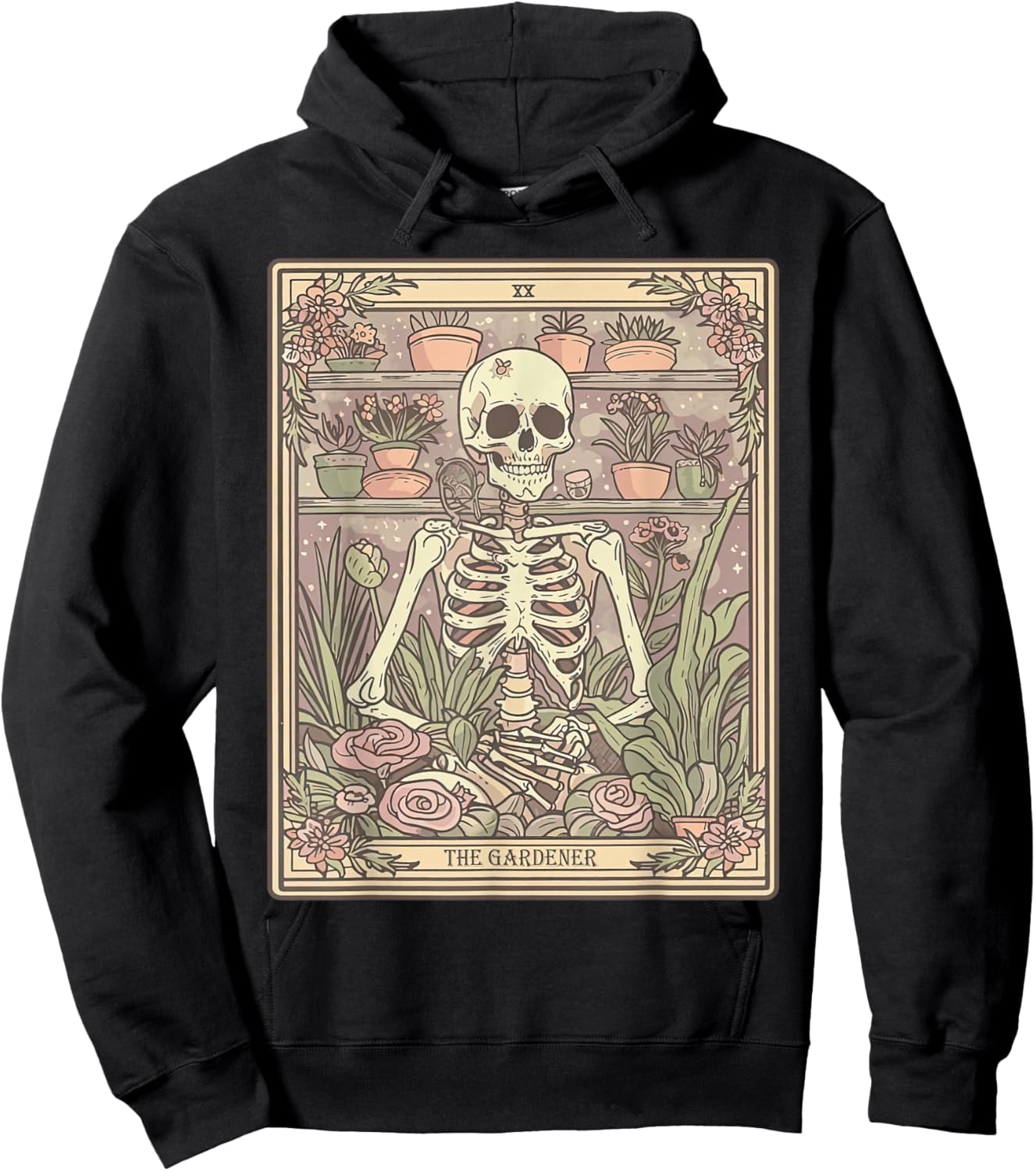 The Gardener Tarot Card Skeleton Plant Floral Gardening Hoodie - Hoodie | Black