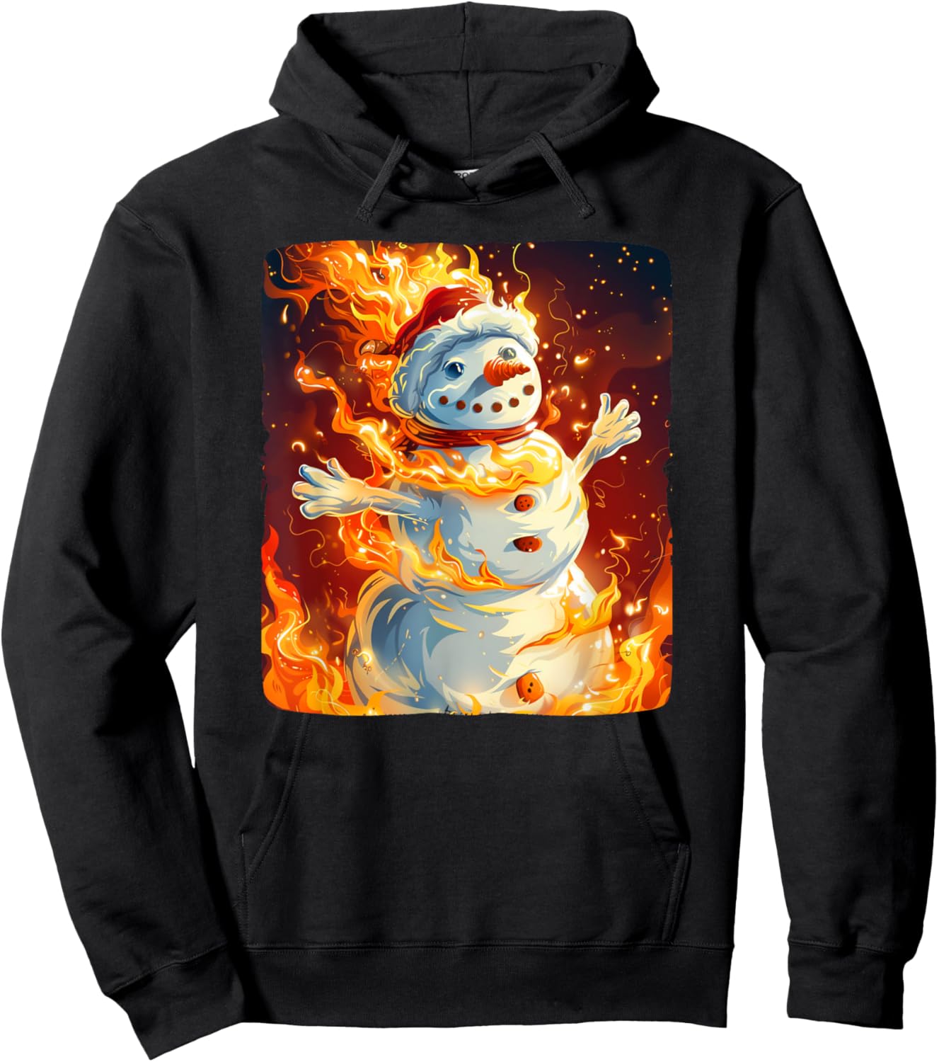 Funny Snowman in Flames Outfit for burning Winter Lovers Hoodie - Hoodie | Black