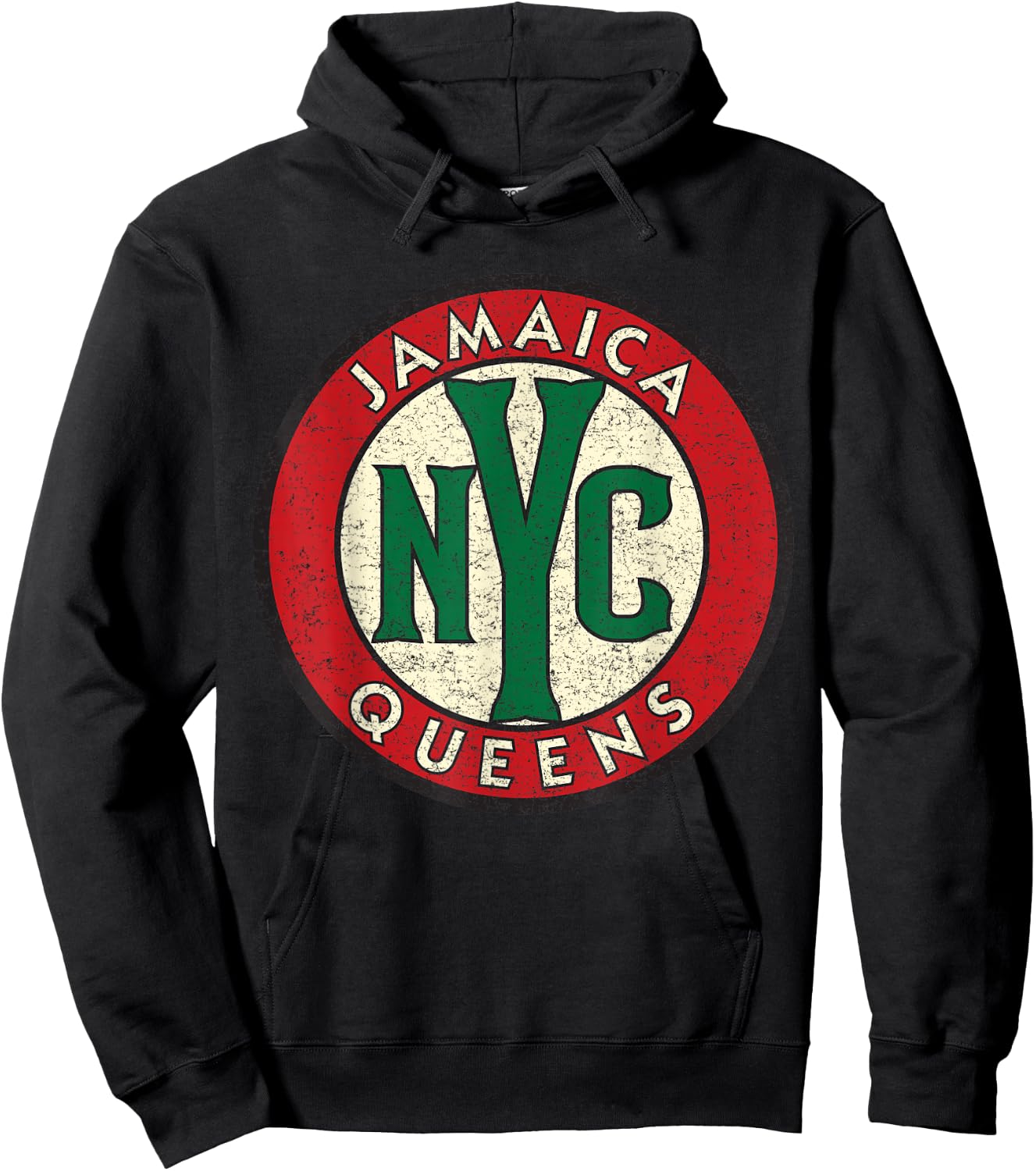 Jamaica Queens NYC Circle Sign Distressed Print Hoodie - Hoodie | Black