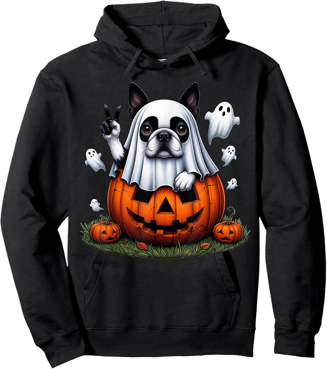 Funny Boston Terrier Ghost Boo Halloween Kids Hoodie - Hoodie | Black