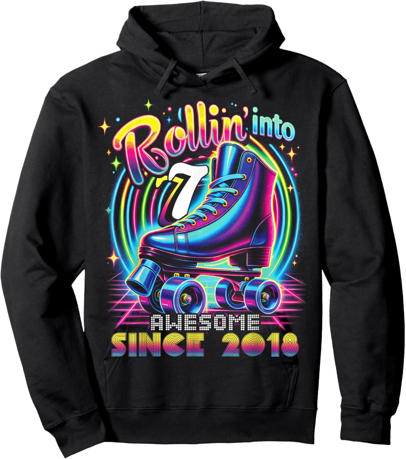 Birthday Roller Skating 7th Girls Rollin into 7 Skate Party Hoodie - Hoodie | Black