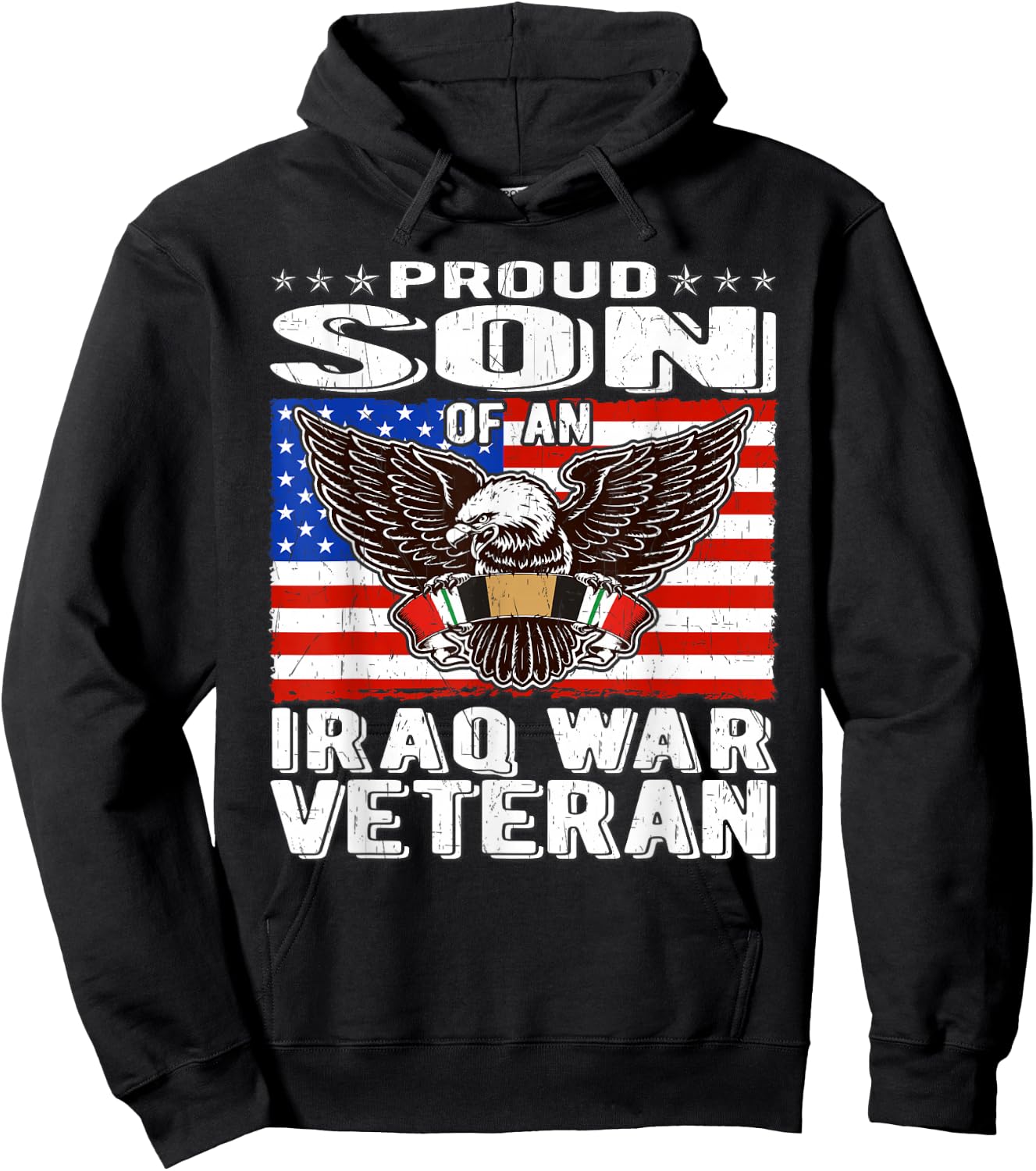 Proud Son Of An Iraq Veteran Patriotic Eagle Military Family Hoodie - Hoodie | Black
