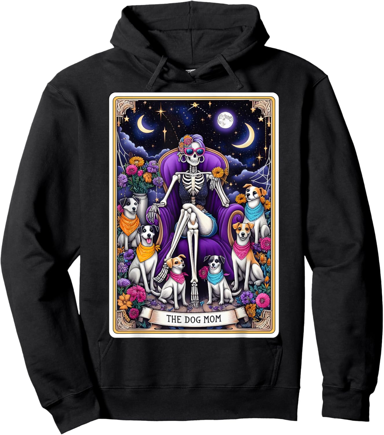 The Dog Mom Tarot Card Women Dog Mama Pup Puppy Skeleton Hoodie - Hoodie | Black