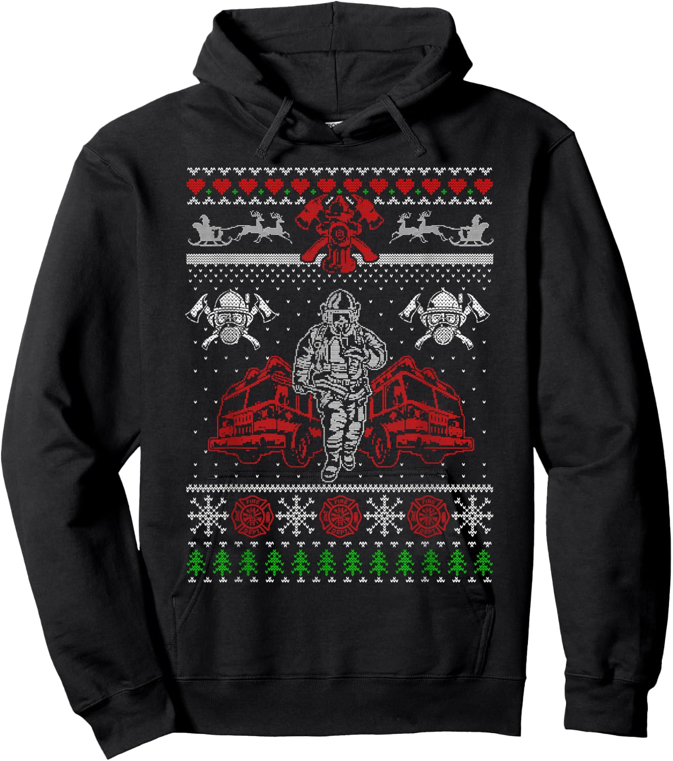 Firefighter Ugly Christmas Sweater Santa Xmas Hoodie - Hoodie | Black