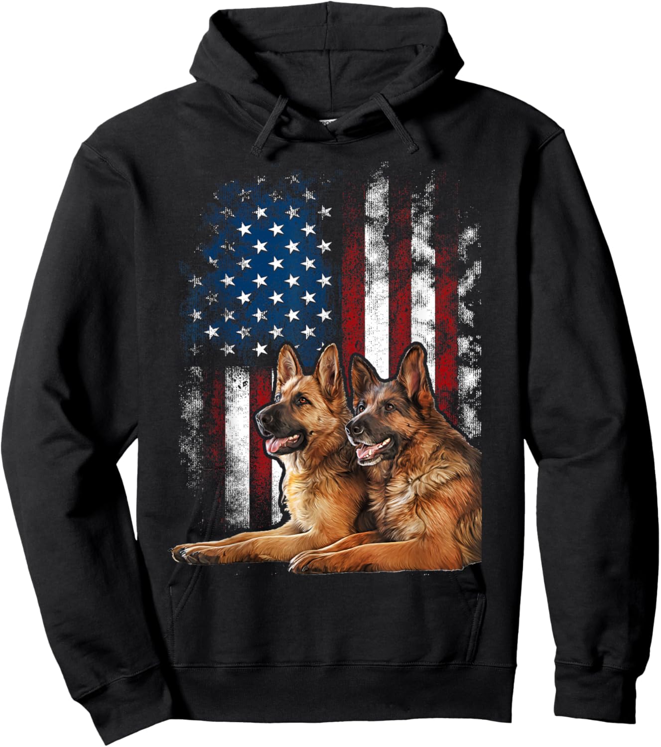 Vintage Patriotic German Shepherd American Flag 4th of July Hoodie - Hoodie | Black