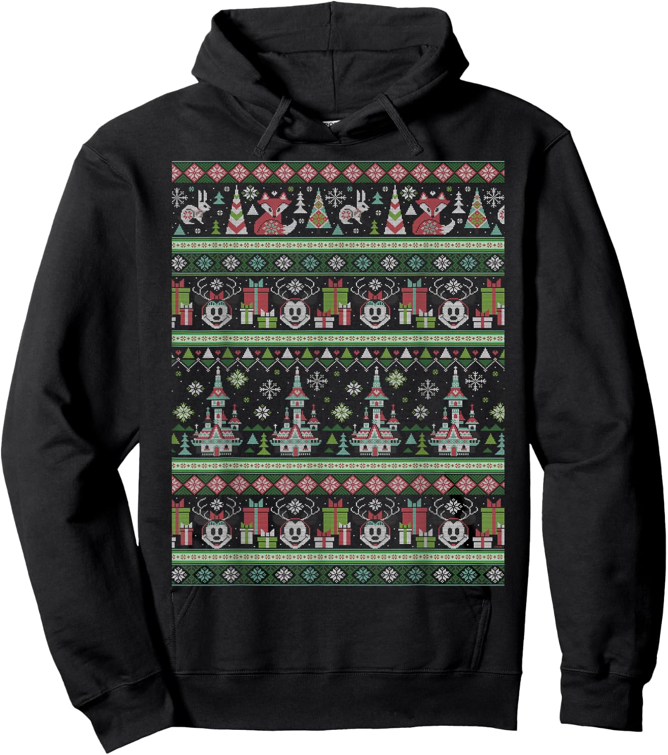 Disney Mickey & Minnie Winter Scene Ugly Christmas Sweater Hoodie - Hoodie | Black