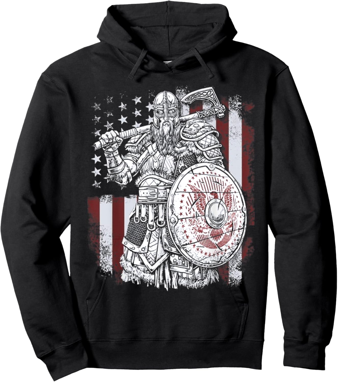 Berserker American Flag Viking Valhalla North Myths Celtic Men Hoodie - Hoodie | Black