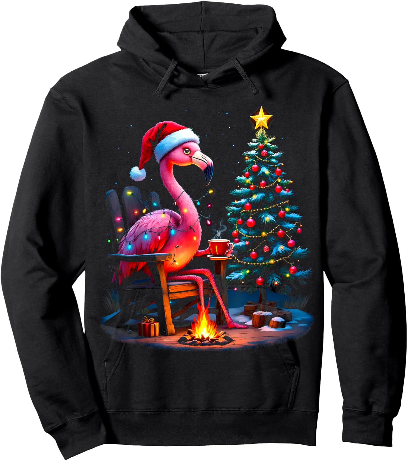 Funny Christmas Flamingo Santa Lights Winter Men Women Kids Hoodie - Hoodie | Black