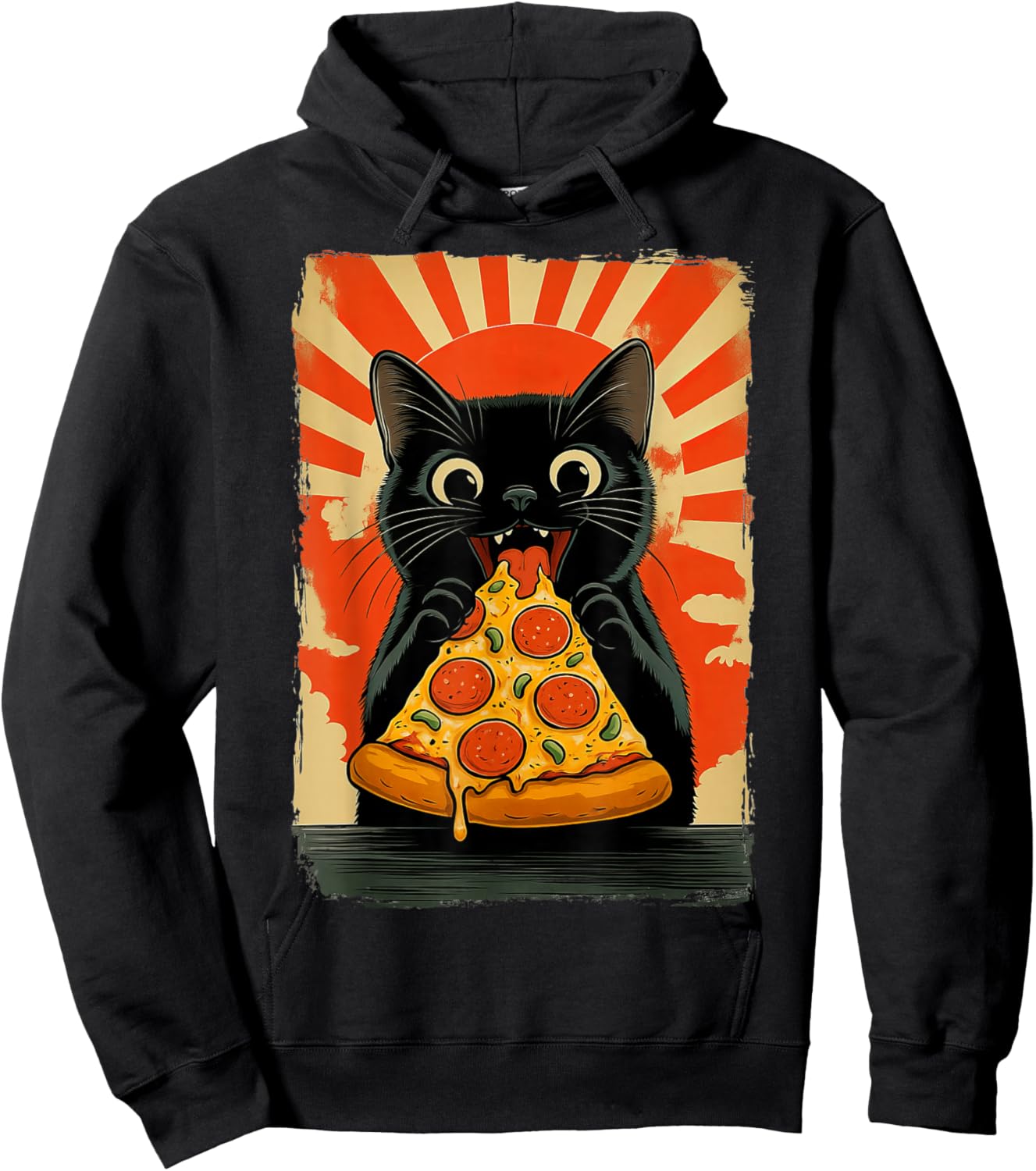 Cat Eating Pizza Hoodie - Hoodie | Black
