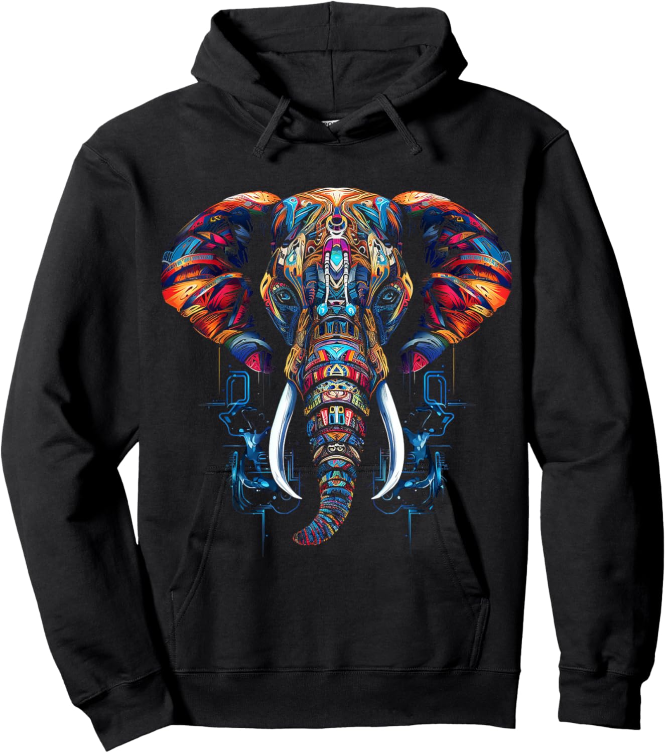 Elephant Geometric Animal Art Abstract Graphic Elephant Hoodie - Hoodie | Black
