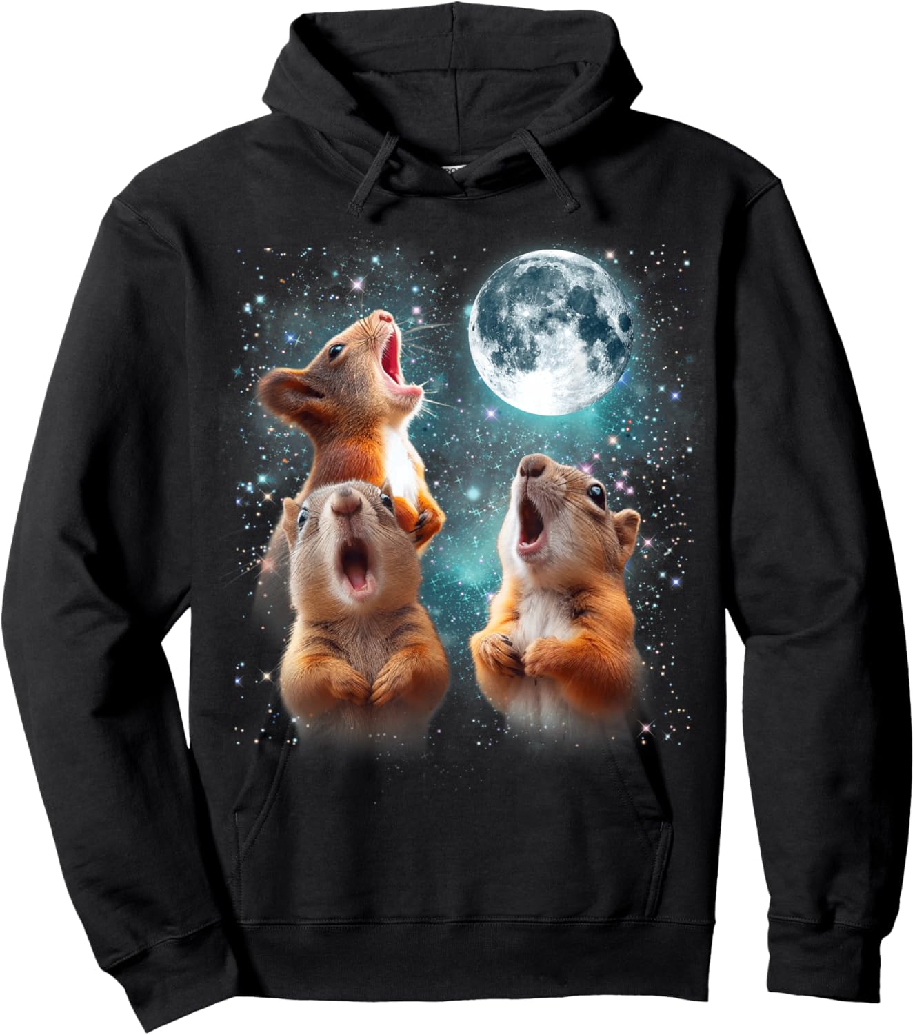 3 Squirrel Moon Howling Squirrel Head Funny Women Hoodie - Hoodie | Black