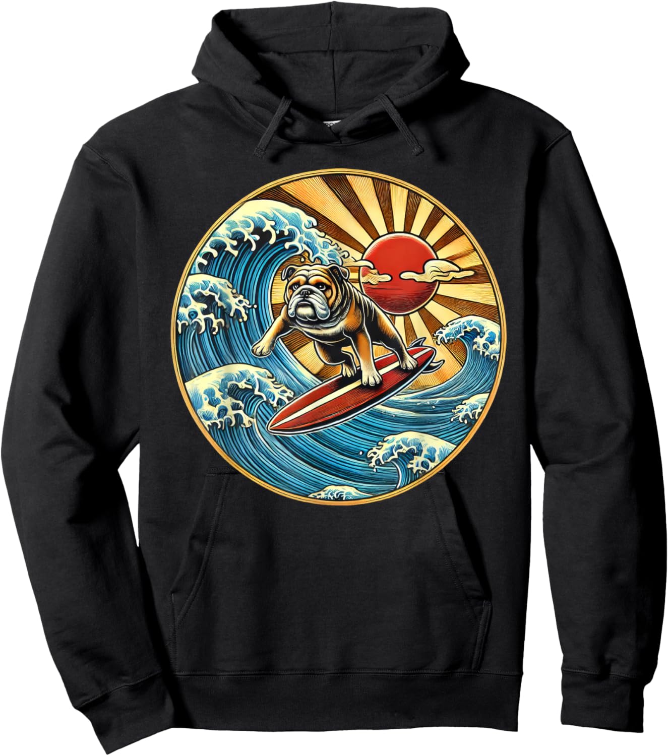 English Bulldog Dog Surfing Surfer Hoodie - Hoodie | Black