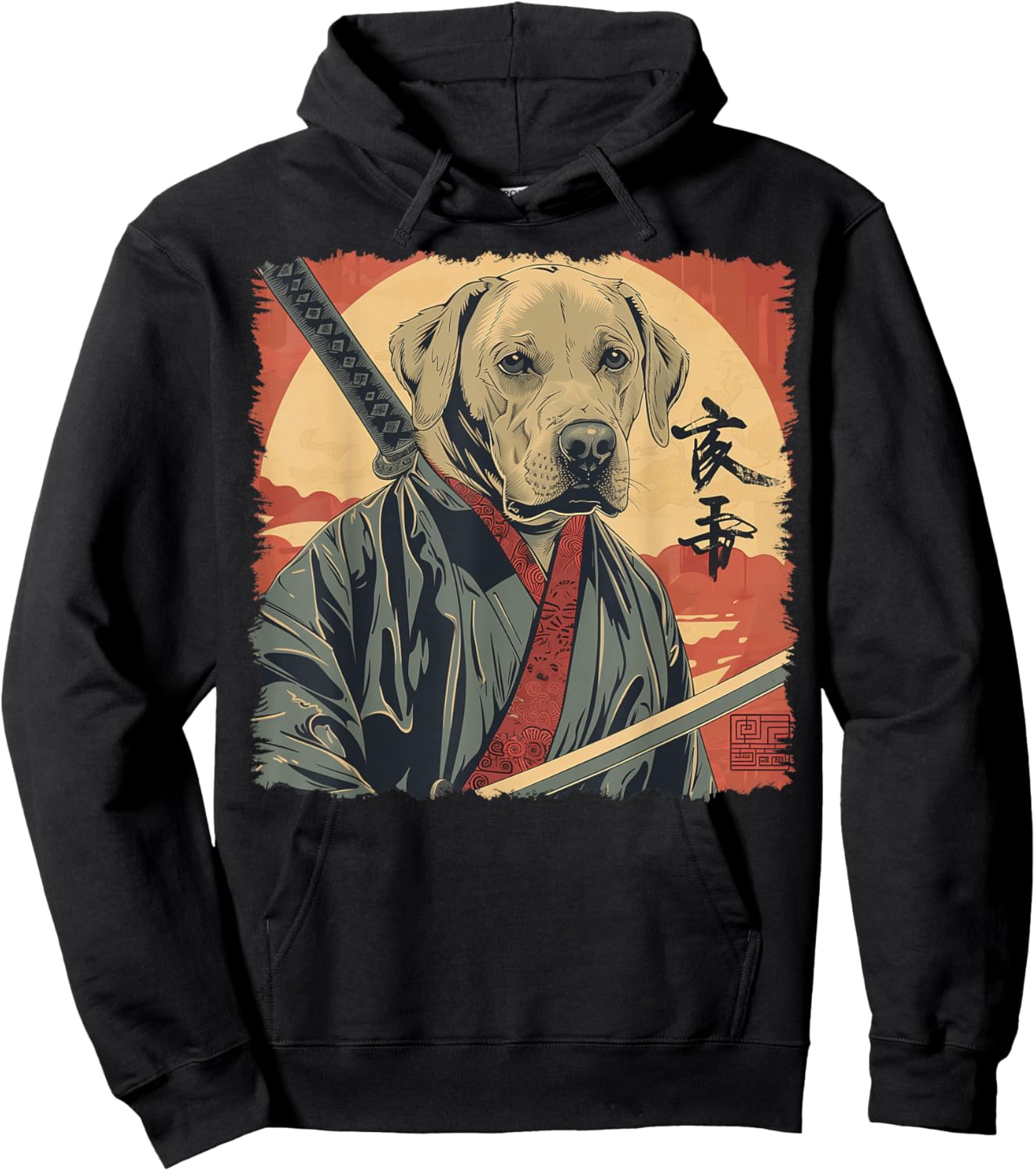 Labrador Retriever Dog Lab Japanese Samurai Ukiyo-e Vintage Hoodie - Hoodie | Black