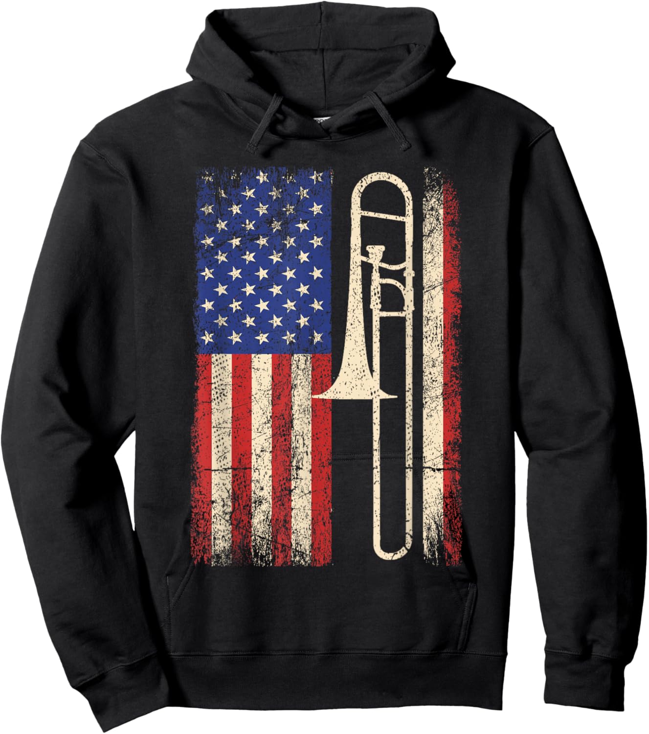 Trombone USA American Flag Shirt Jazz Music Vintage Men Hoodie - Hoodie | Black