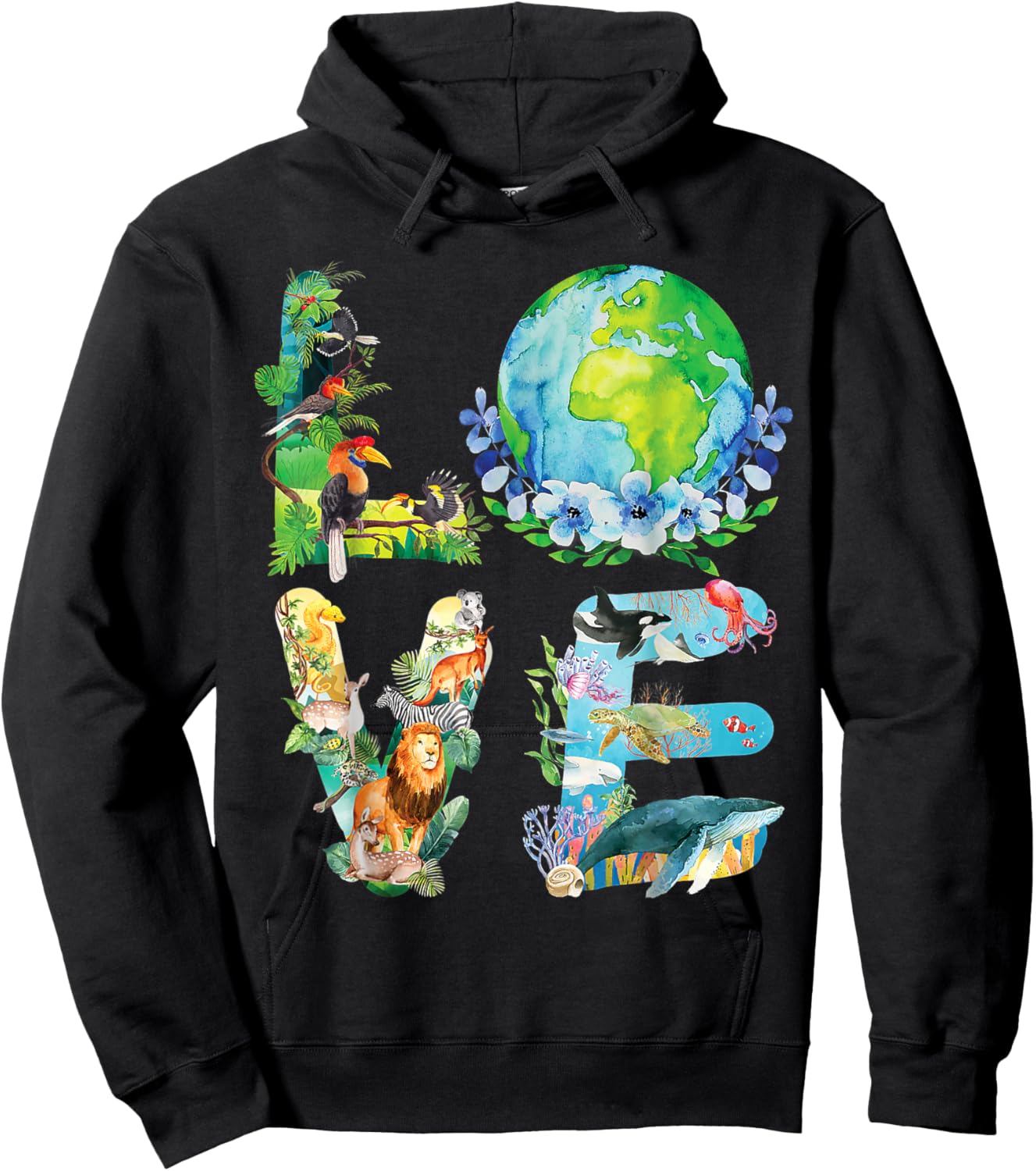Love World Earth Day 2025 Planet Environmental Animal Hoodie - Hoodie | Black