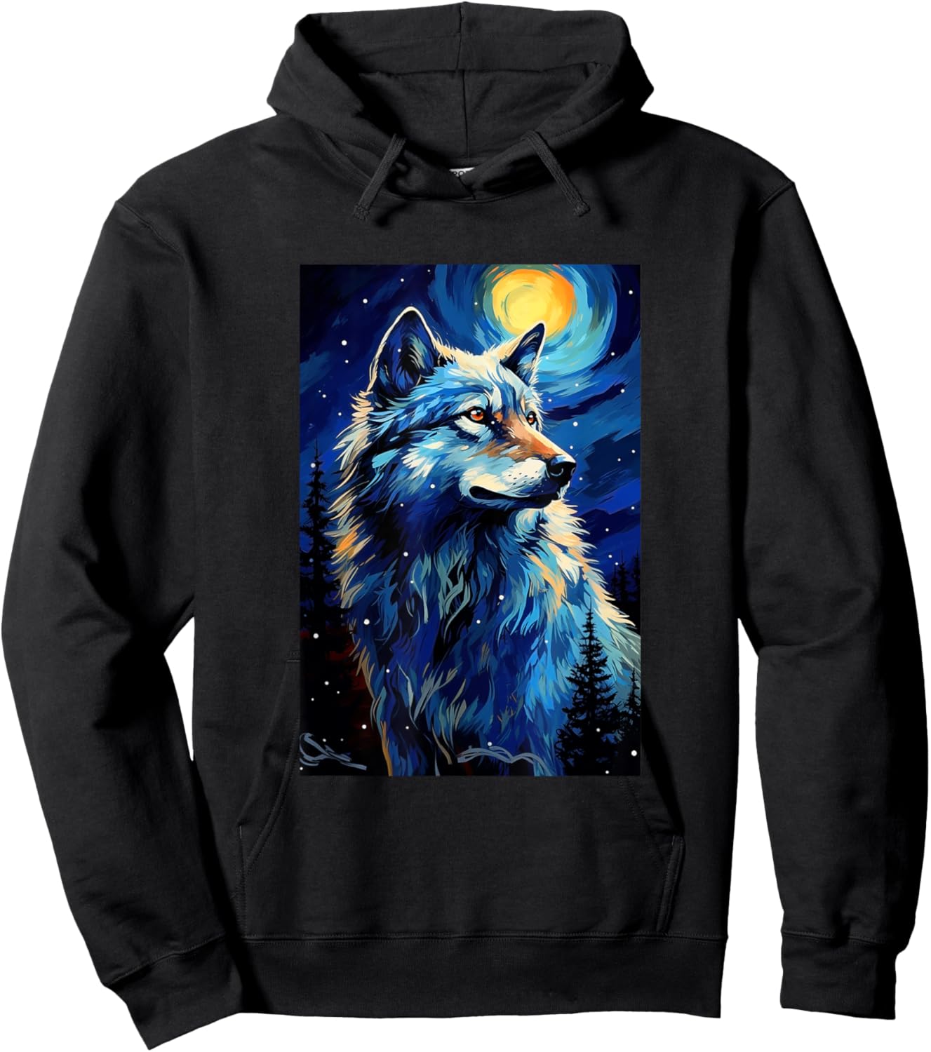 Wolf Wolves - Van Gogh Style - Starry Night Hoodie - Hoodie | Black