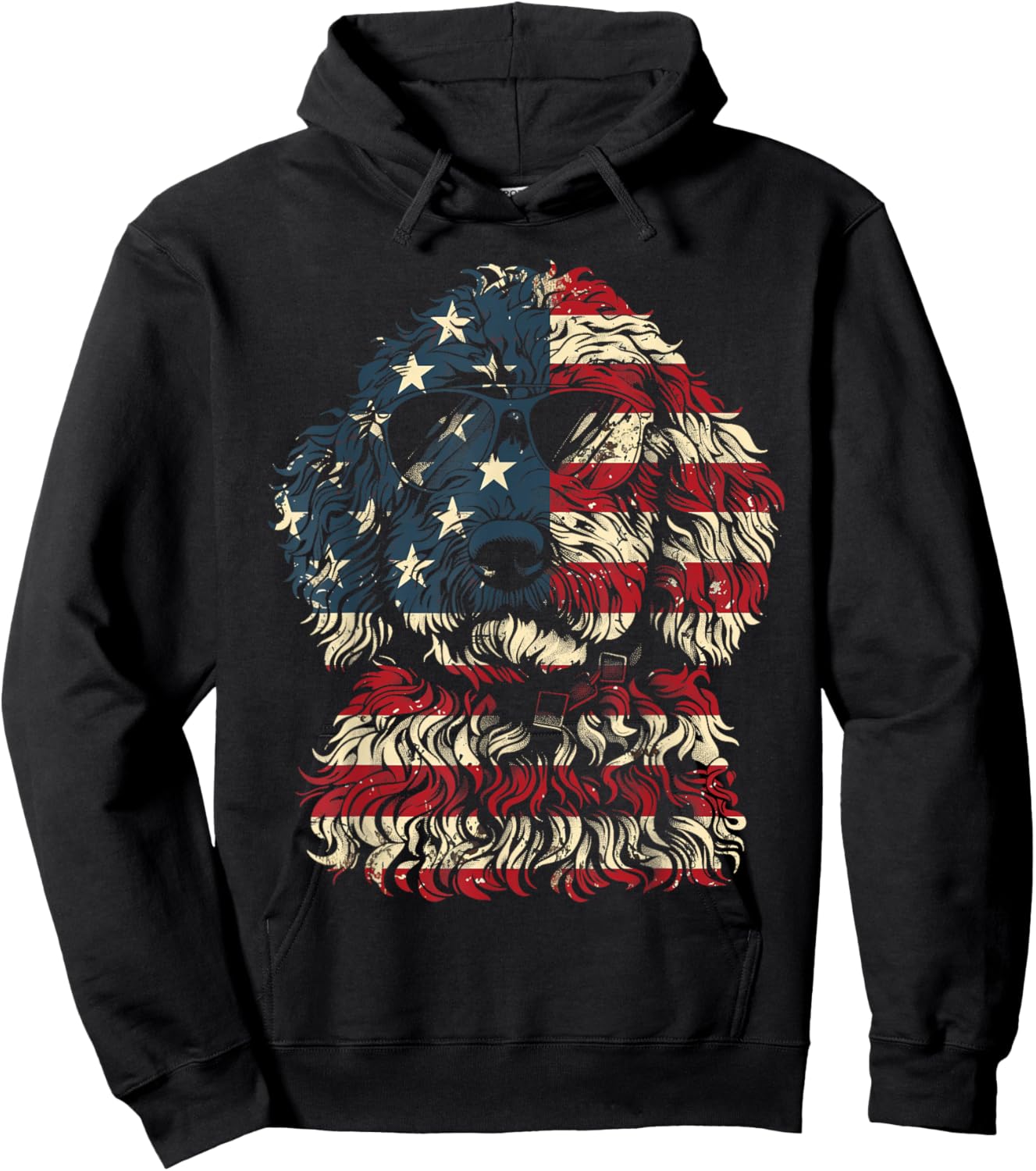 Goldendoodle Doodle Dad American Flag Patriotic Dog Lover Hoodie - Hoodie | Black
