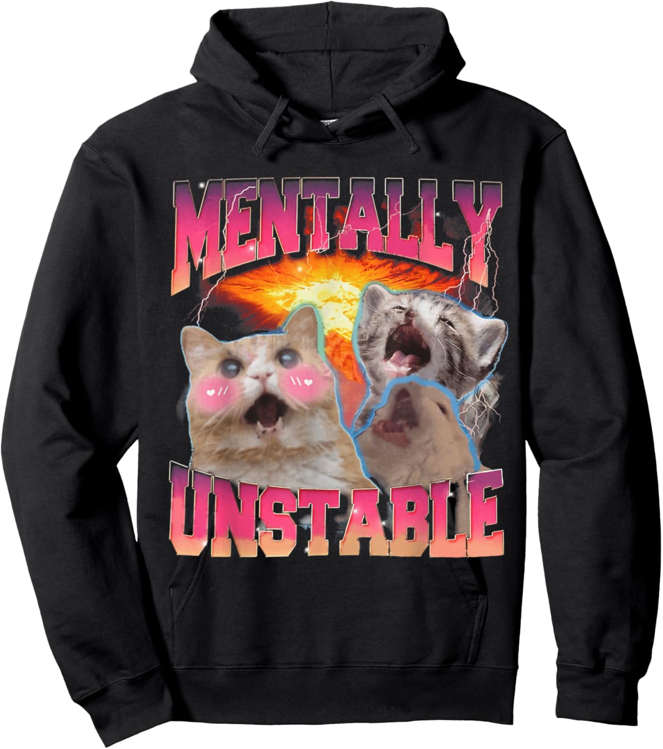 Mentally Unstable Cat Meme Shirt, Funny Cat Meme Hoodie - Hoodie | Black