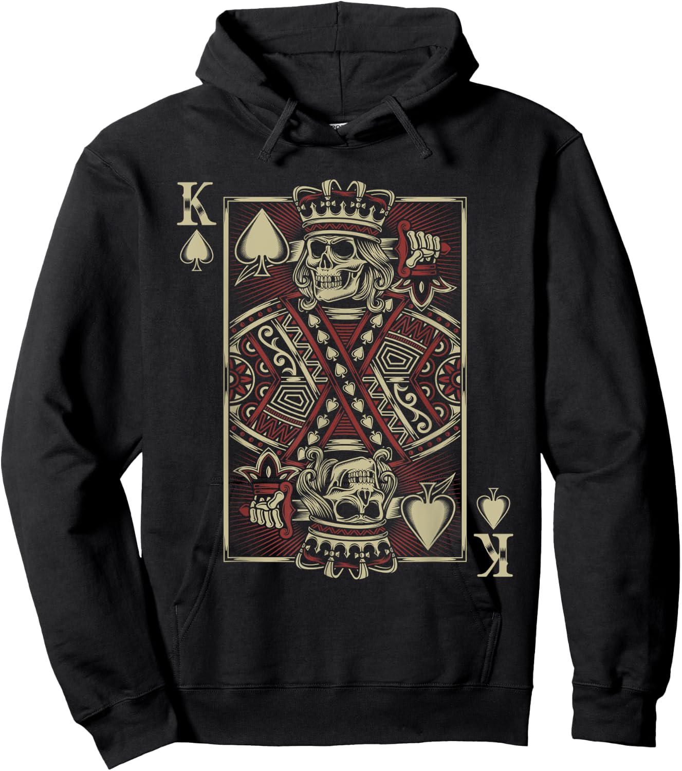King Of Spades Skull Men Poker Card Game Biker Grunge Hoodie - Hoodie | Black
