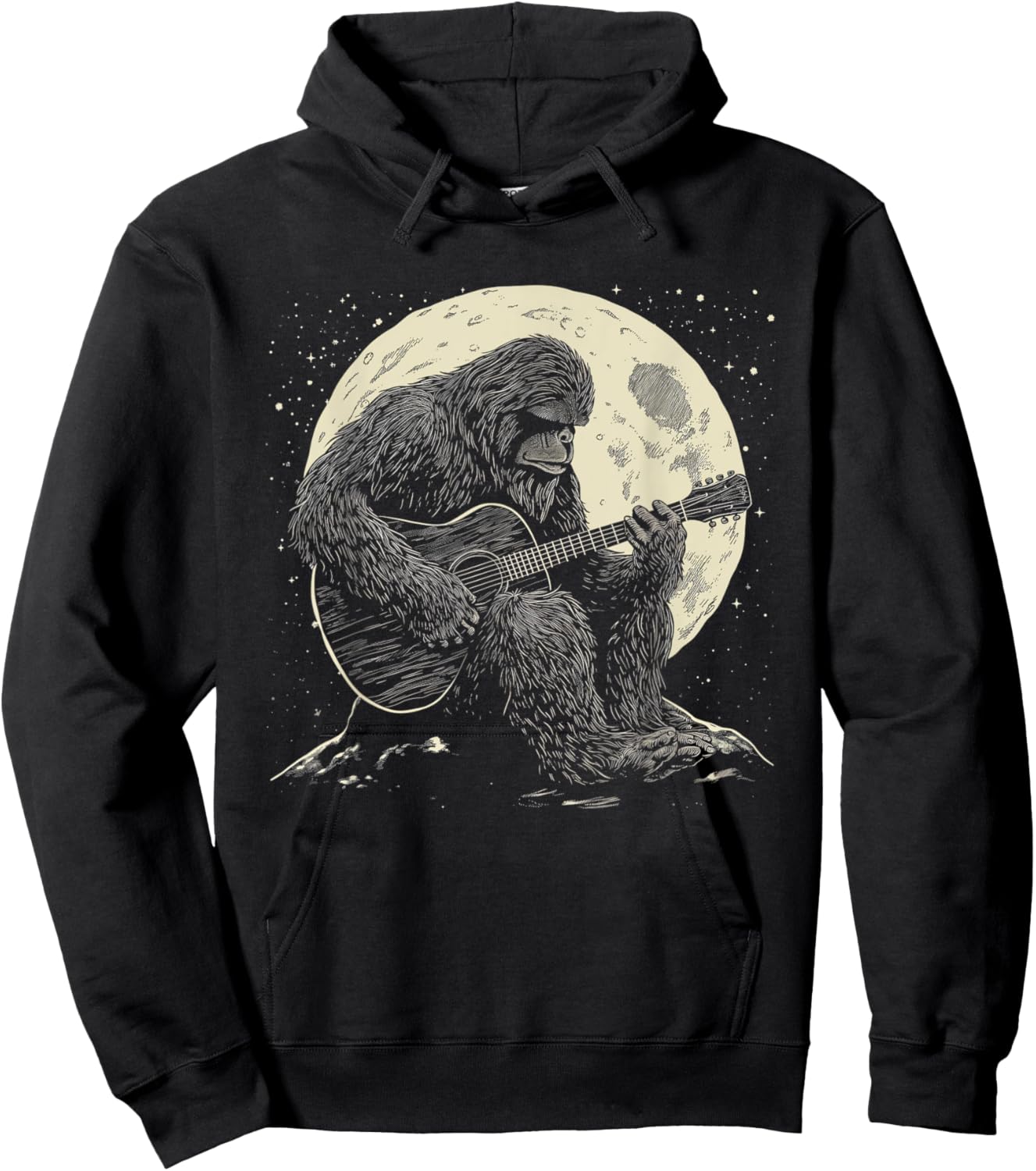 Bigfoot Playing Guitar Player Funny Sasquatch Guitarist Hoodie - Hoodie | Black