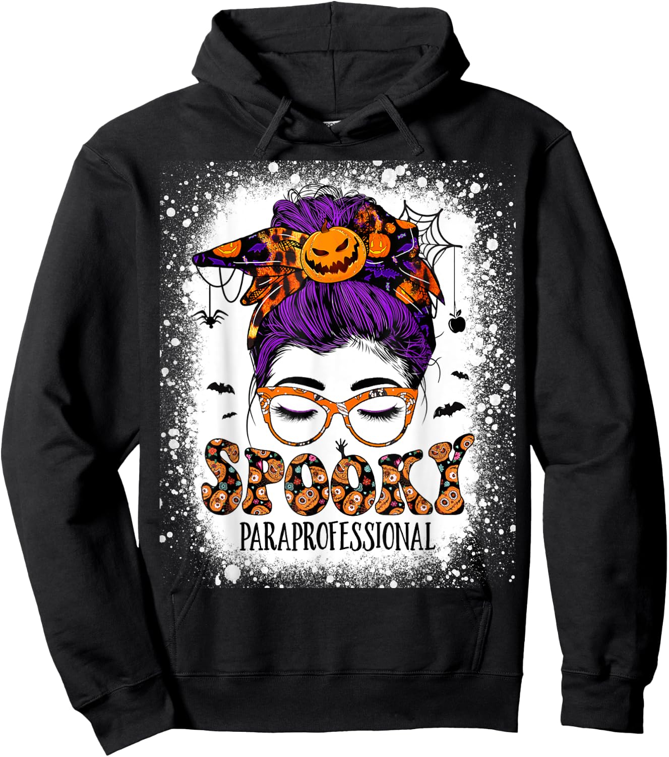 Spooky Paraprofessional Life Halloween Messy Bun Teacher Women Hoodie - Hoodie | Black
