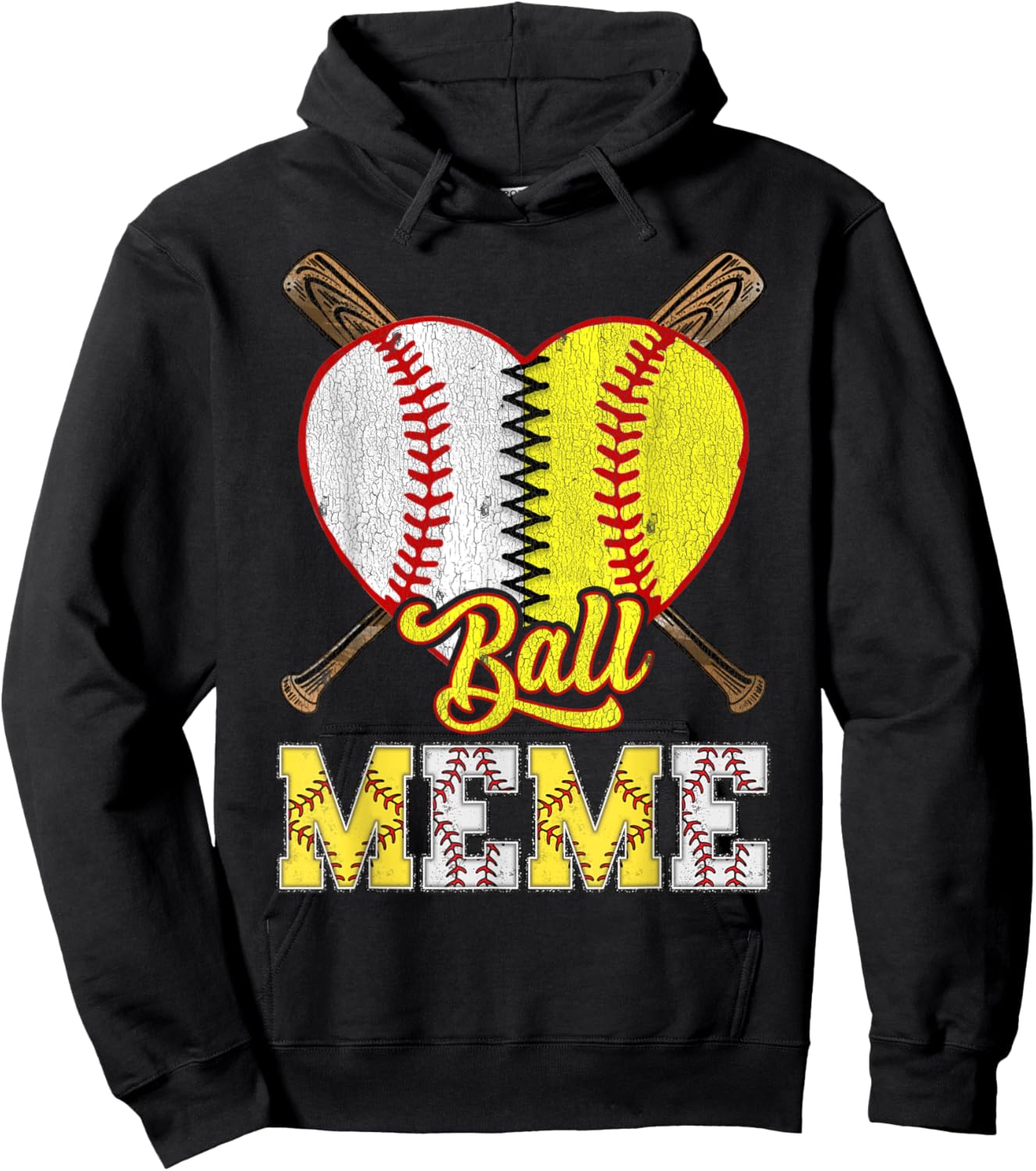 Meme Of Both Ball Meme Half Baseball Softball Hoodie - Hoodie | Black