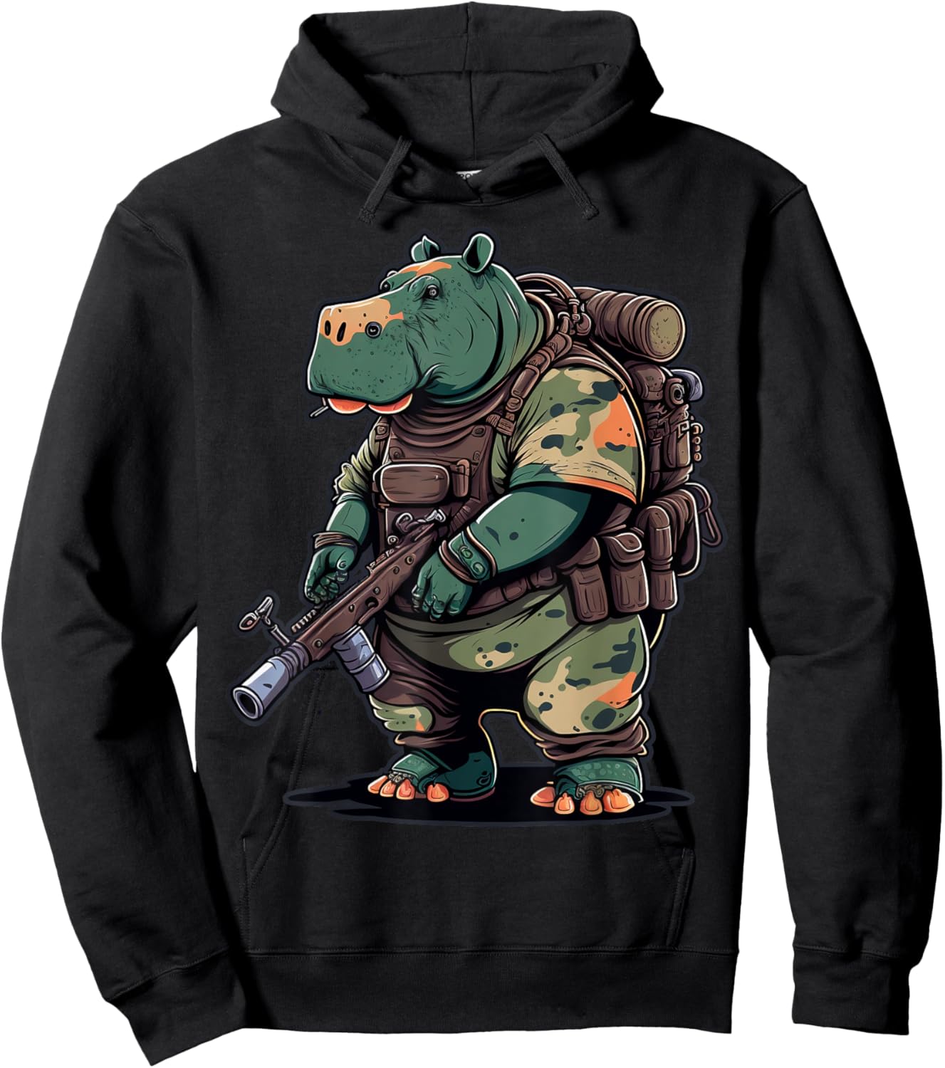 Soldier Hippo Army Military Hippopotamus Hoodie - Hoodie | Black