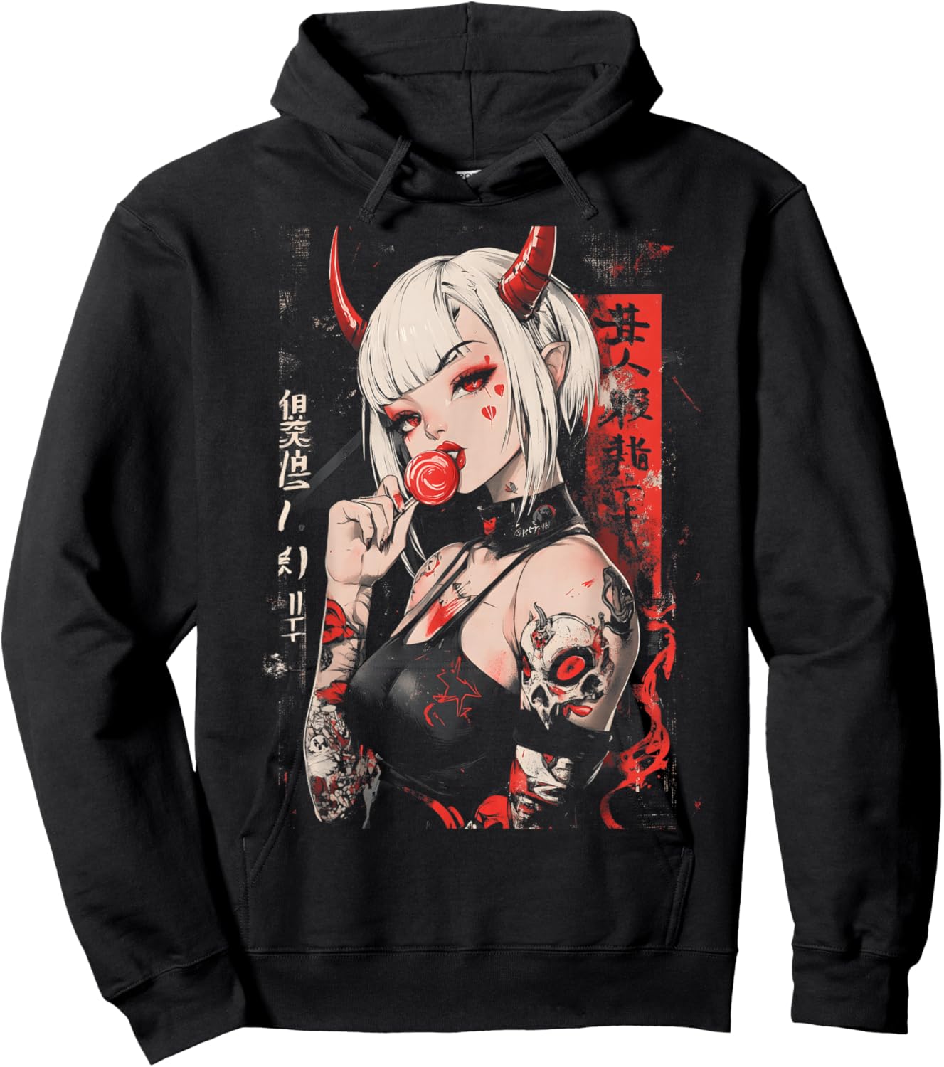 Goth Grunge Girl Waifu Demon Anime Horror Alt Aesthetic Hoodie - Hoodie | Black
