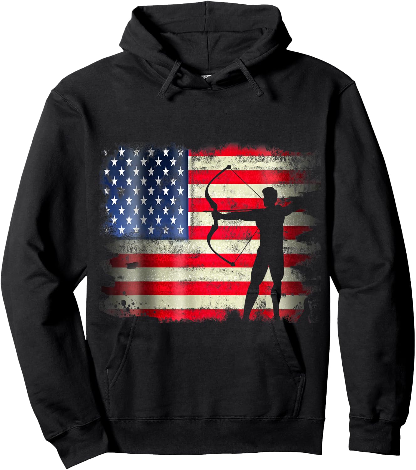 Archery Patriotic American Flag 4th of July Archer Women Kids Men Hoodie - Hoodie | Black