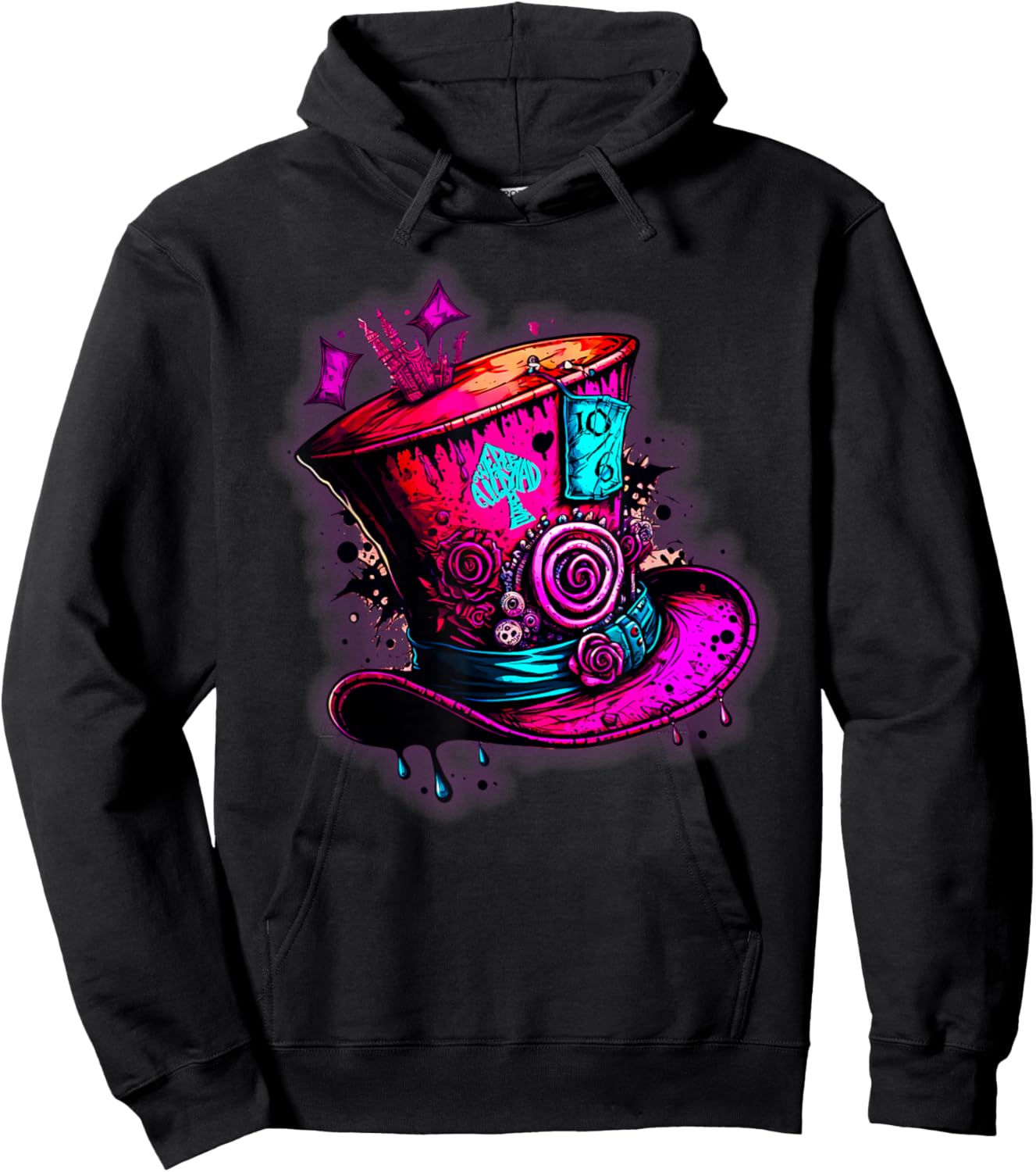 We're All Mad Here Pink Steampunk Alice in Wonderland Hat Hoodie - Hoodie | Black