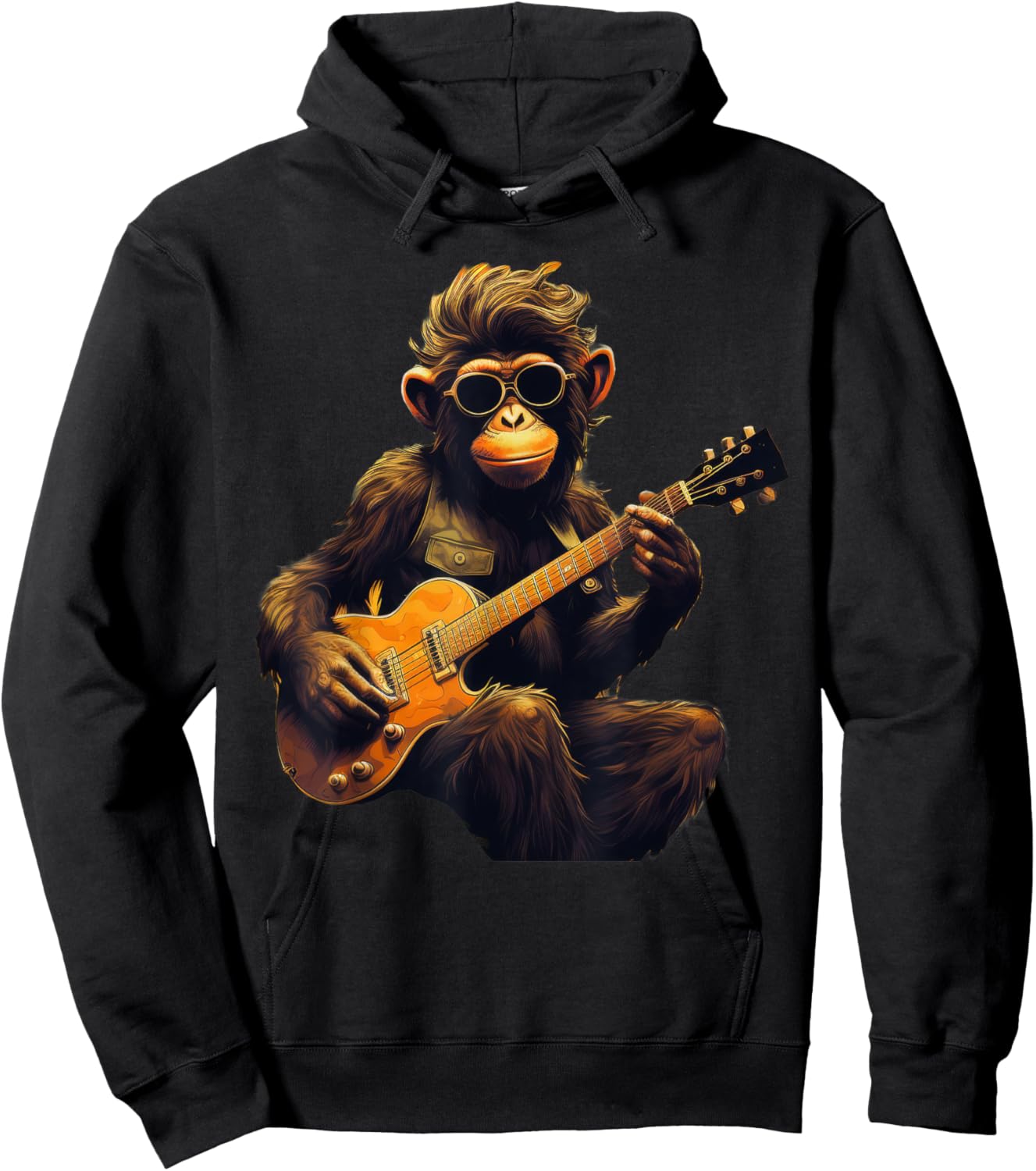 Cute Monkey Playing Guitar Monkeys Musician Music Hoodie - Hoodie | Black